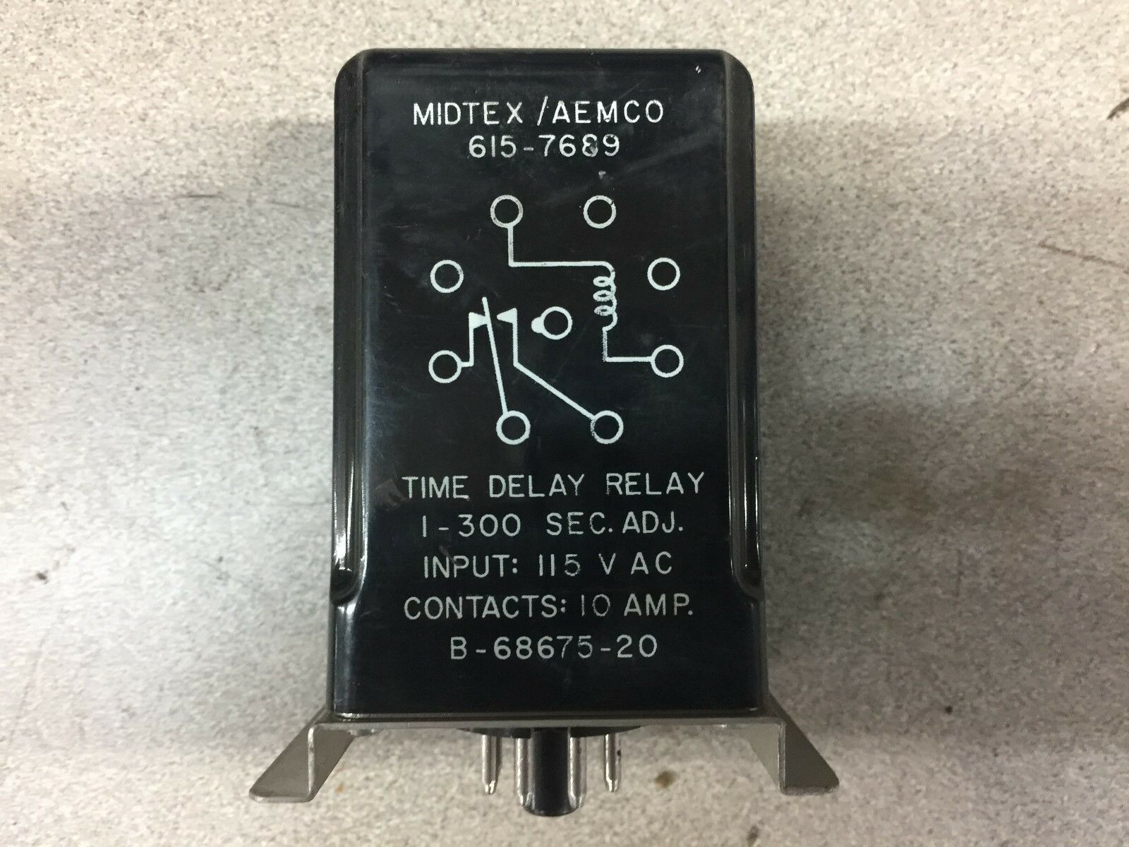 NEW NO BOX MIDTEX TIME DELAY RELAY 1-300SEC 10 AMP CONTACTS B-68675-20