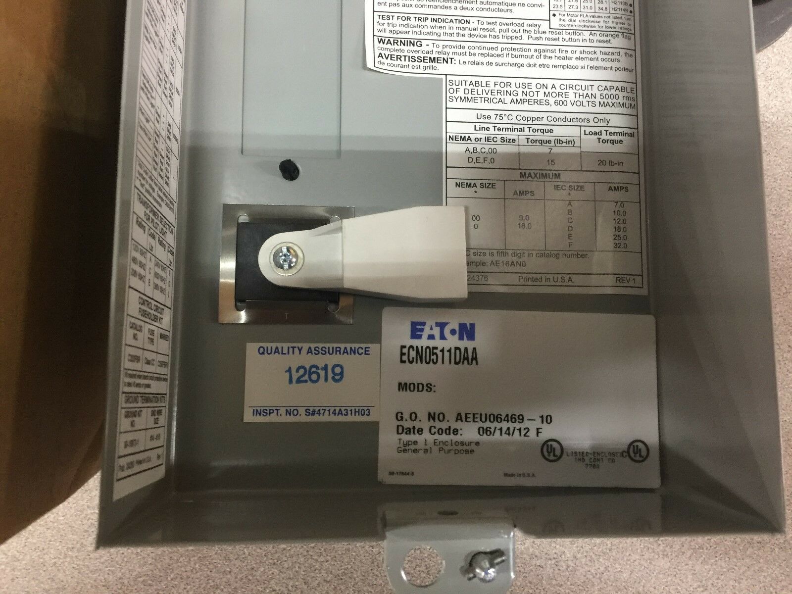 NEW IN BOX EATON STARTER ASSY SIZE 1 ECN0511DAA