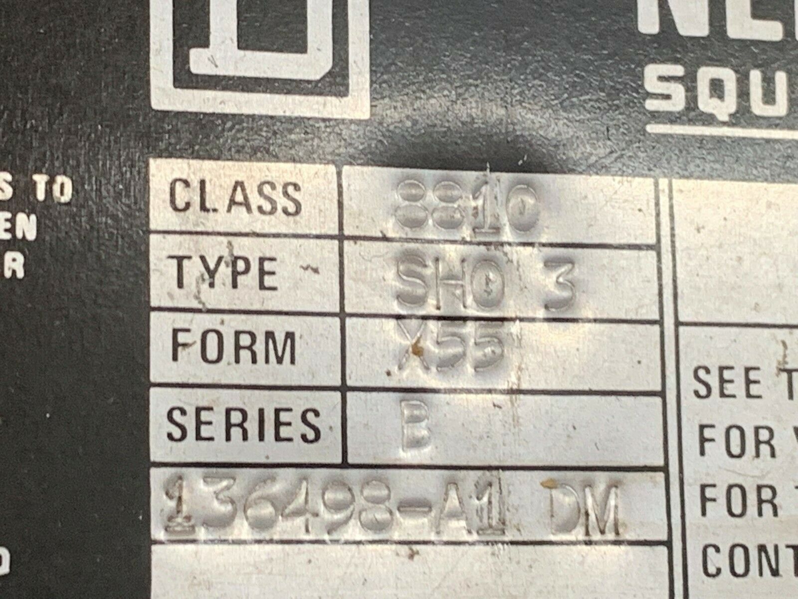 NEW NO BOX SQUARE D SIZE 6 REVERSING STARTER 8810 SHO 3 X55 SERIES B