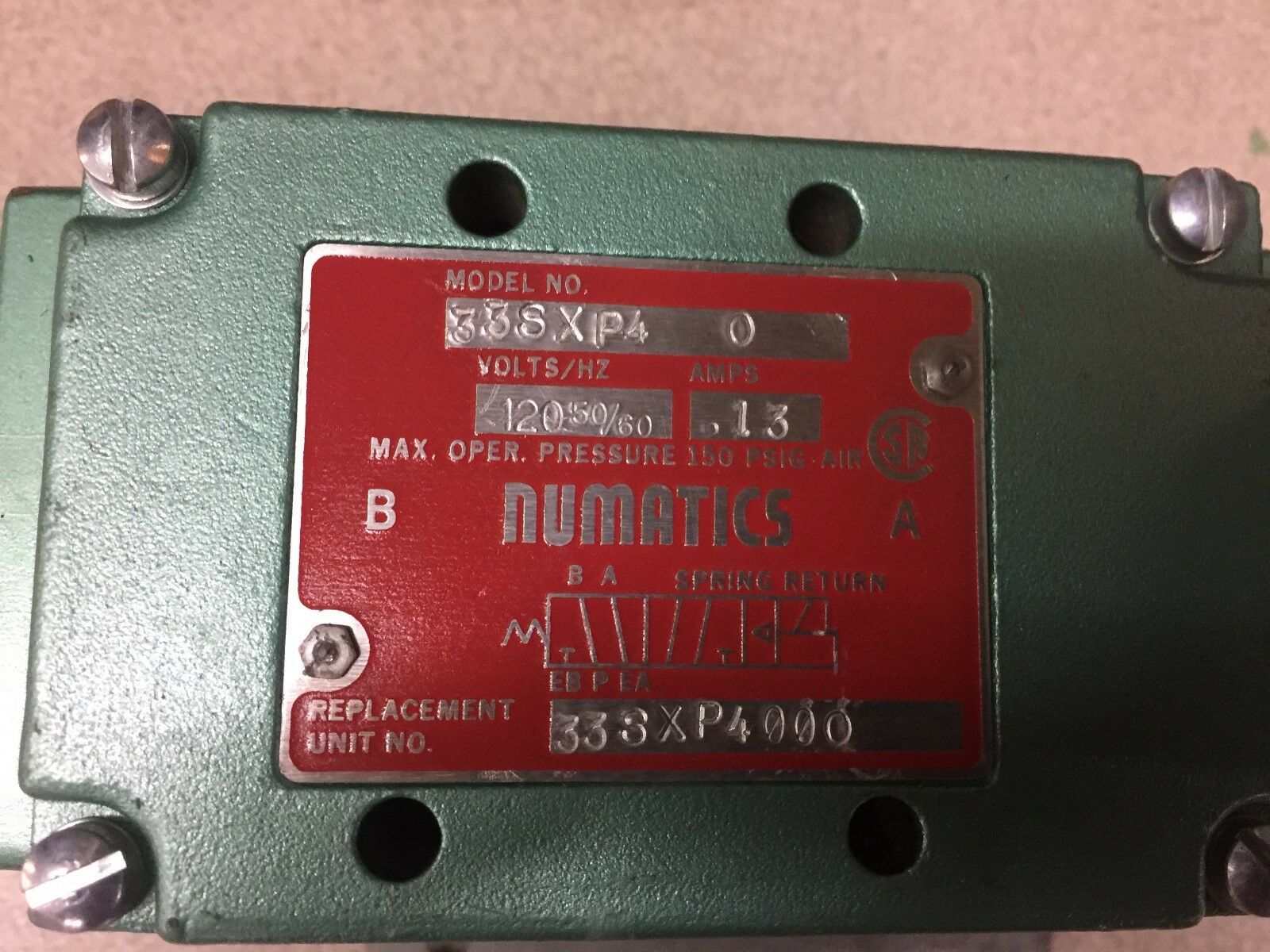NEW NO BOX NUMATICS 120VAC 150PSI AIR VALVE 3.3SXP4 0