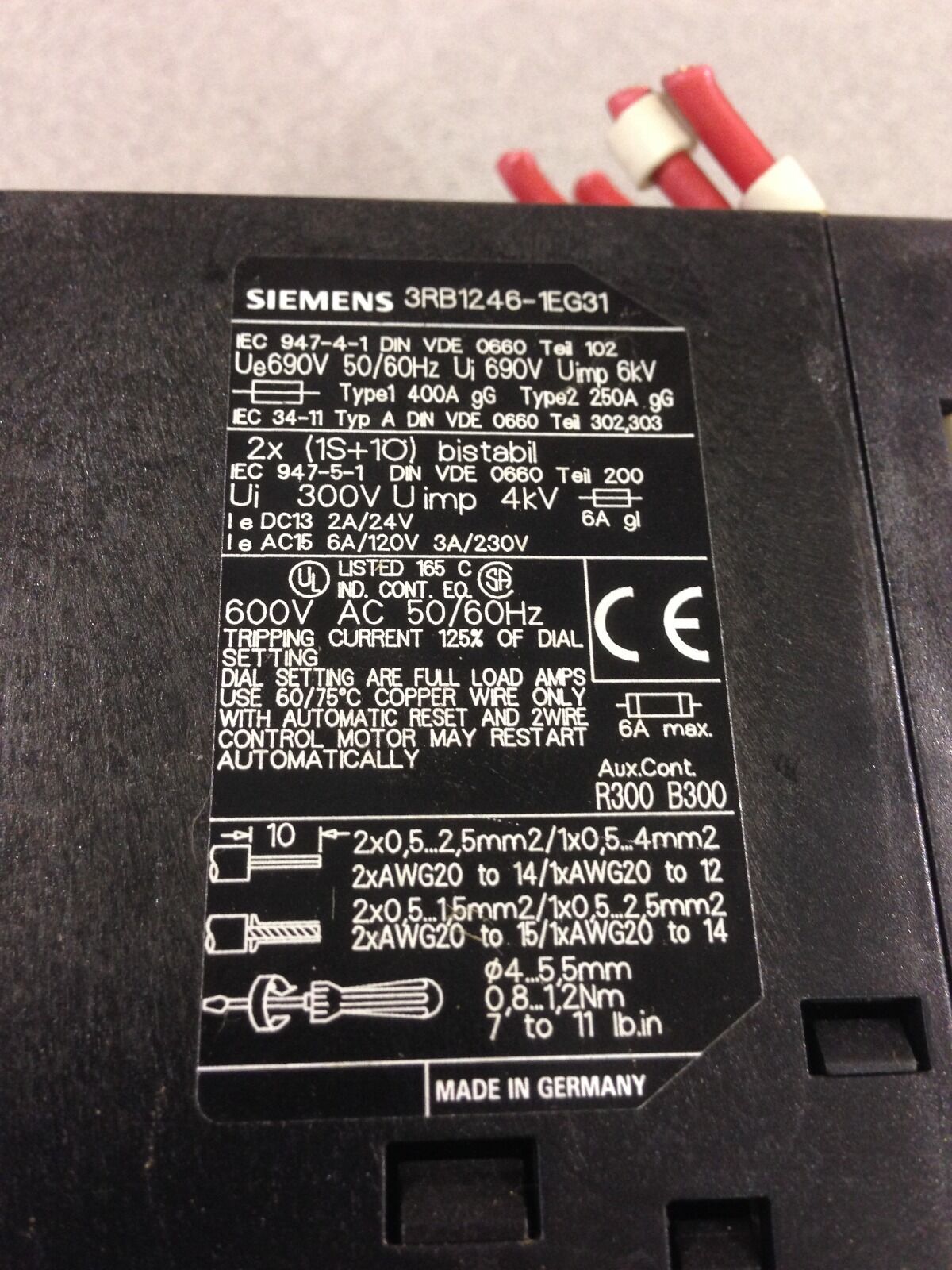 USED SIEMENS OVERLOAD RELAY 3RB1246-1EG31 (E11)