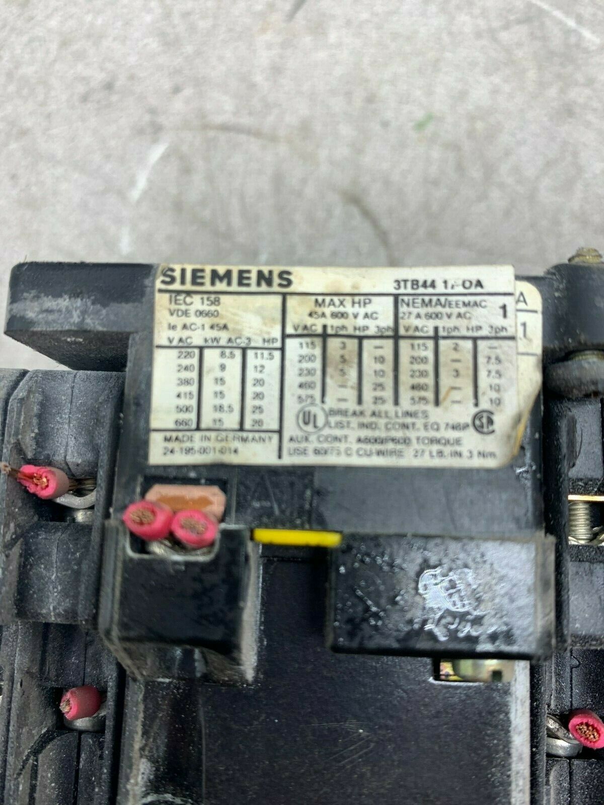 USED SIEMENS MOTOR STARTER 3TB44-17OA