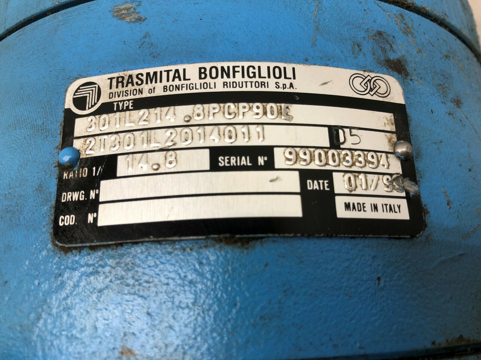USED TRASMITAL BONFIGLIOLI 14.8 RATIO 301L214.8PCP90L / 2T301L2014011