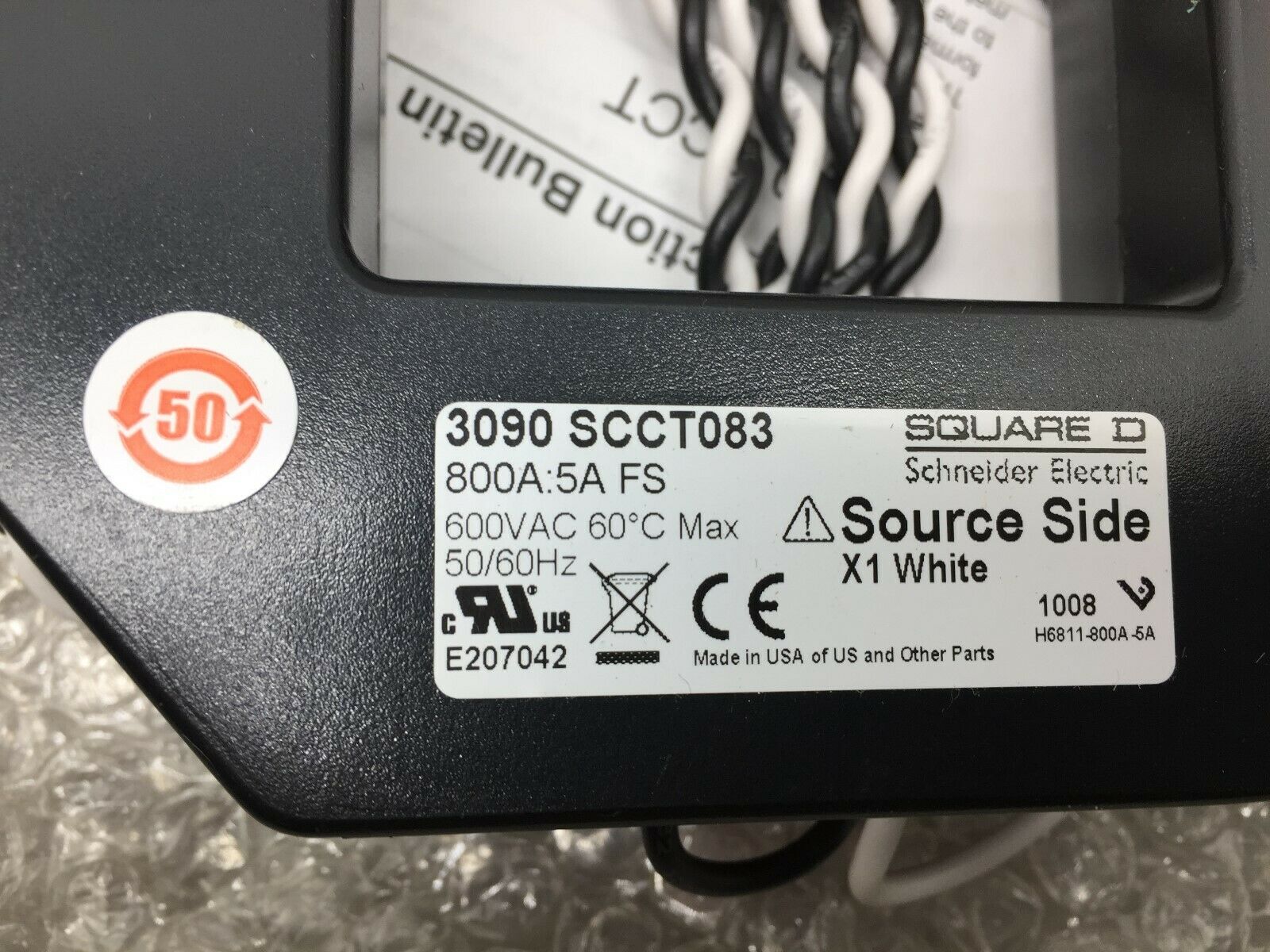 NEW NO BOX SQUARE D 800A 600VAC CURRENT TRANSFORMER 3090 SCCTO83