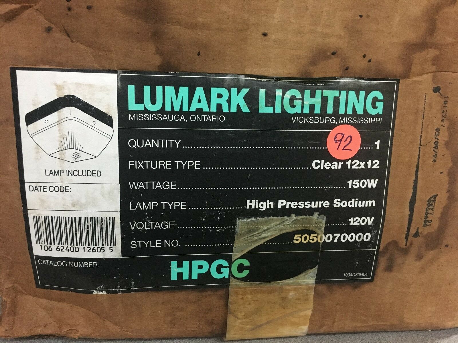 NEW IN BOX LUMARK LIGHTING 150W 120V HIGH PRESSURE SODIUM HPGC Style 5050070000