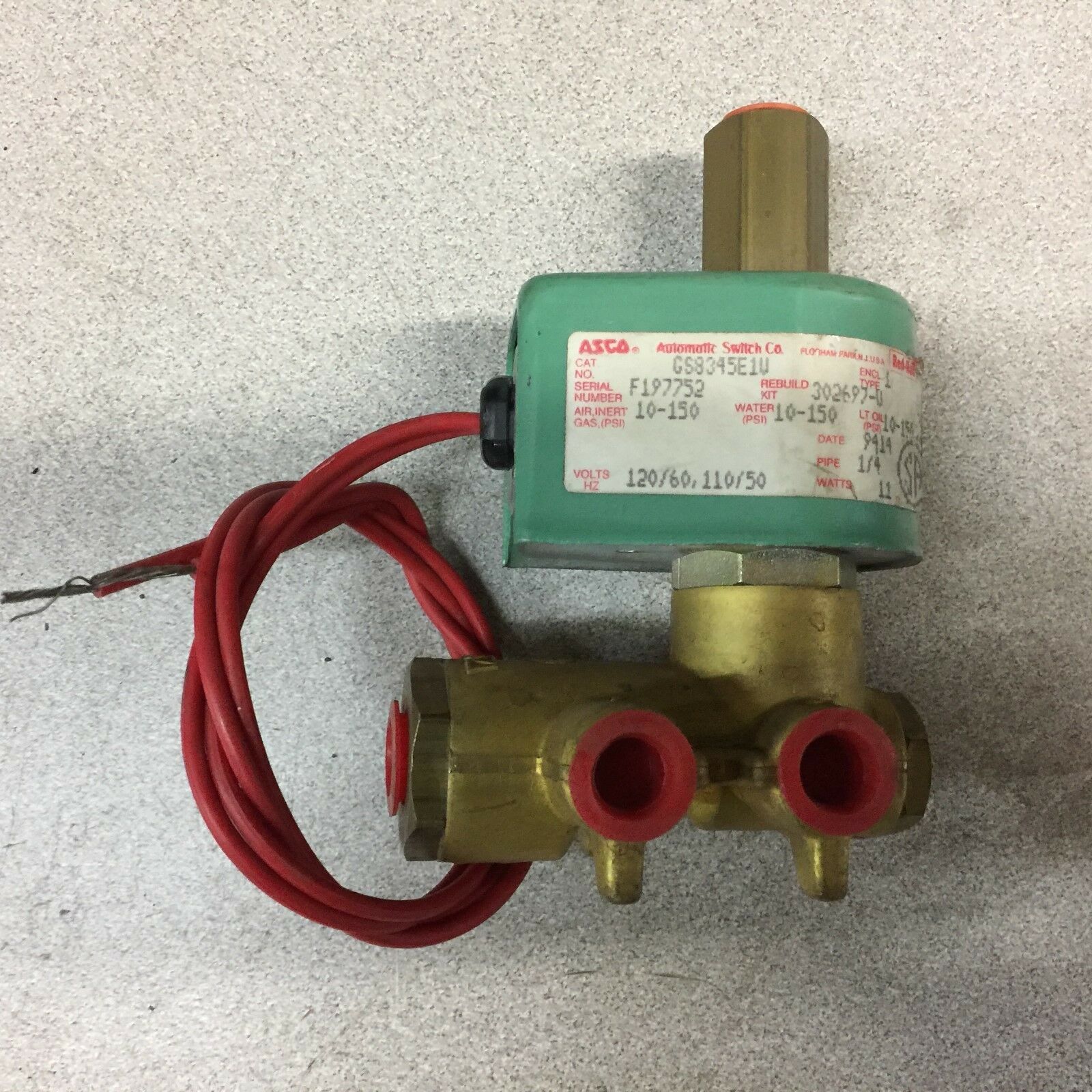 NEW NO BOX ASCO 1/4NPT 10-150PSI 120VAC SOLENOID VALVE GS8345E1V