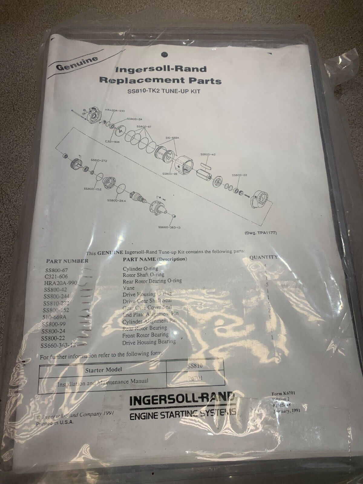 NEW INGERSOLL-RAND MOTOR TUNE-UP KIT SS810-TK2