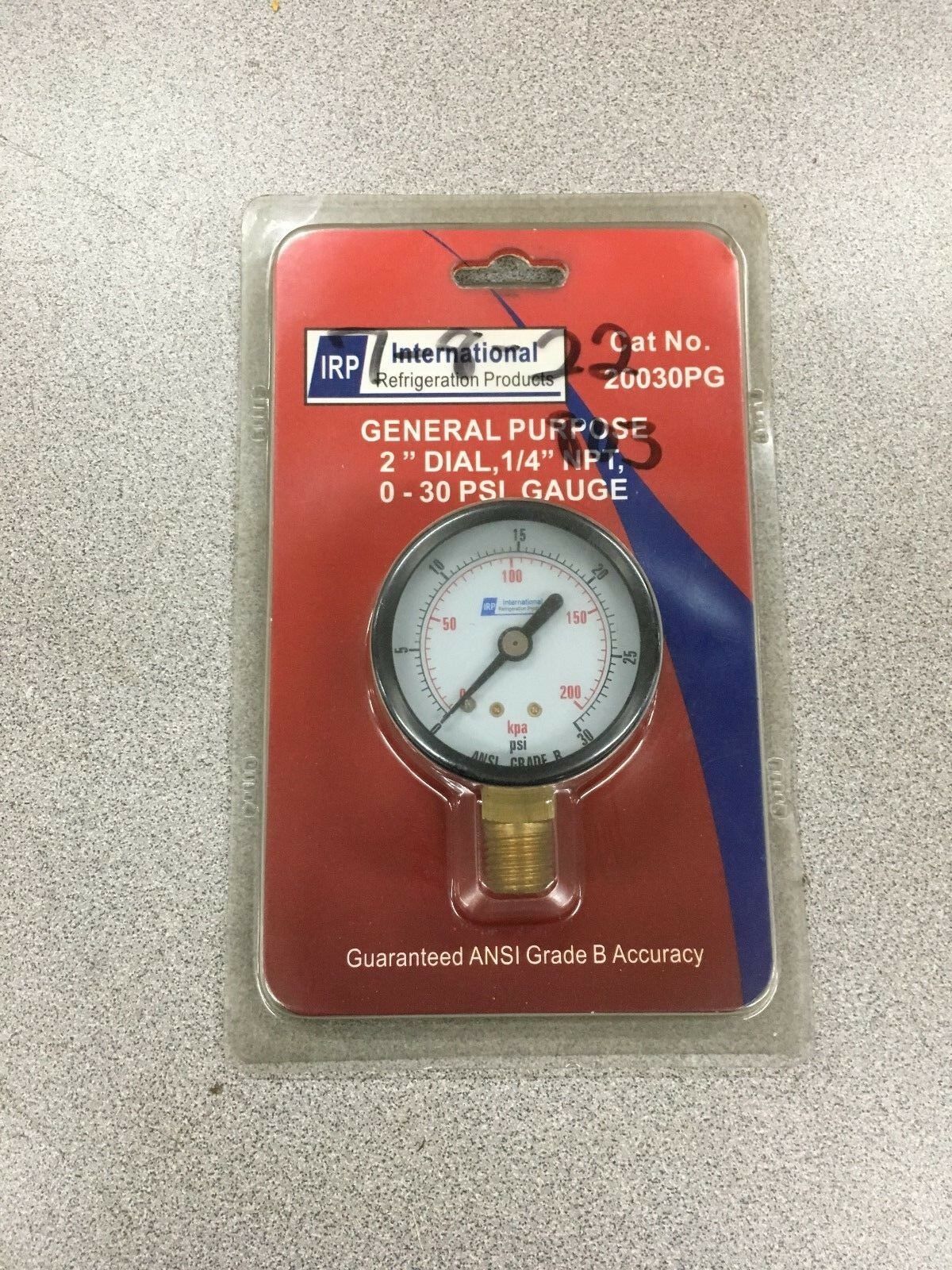 NEW IRP GENERAL PURPOSE 2" DIAL 1/4" NPT 0-30PSI PRESSURE GAUGE 20030PG