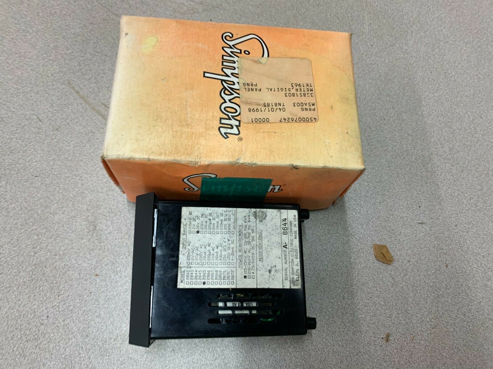 NEW IN BOX SIMPSON PANEL METER 2865