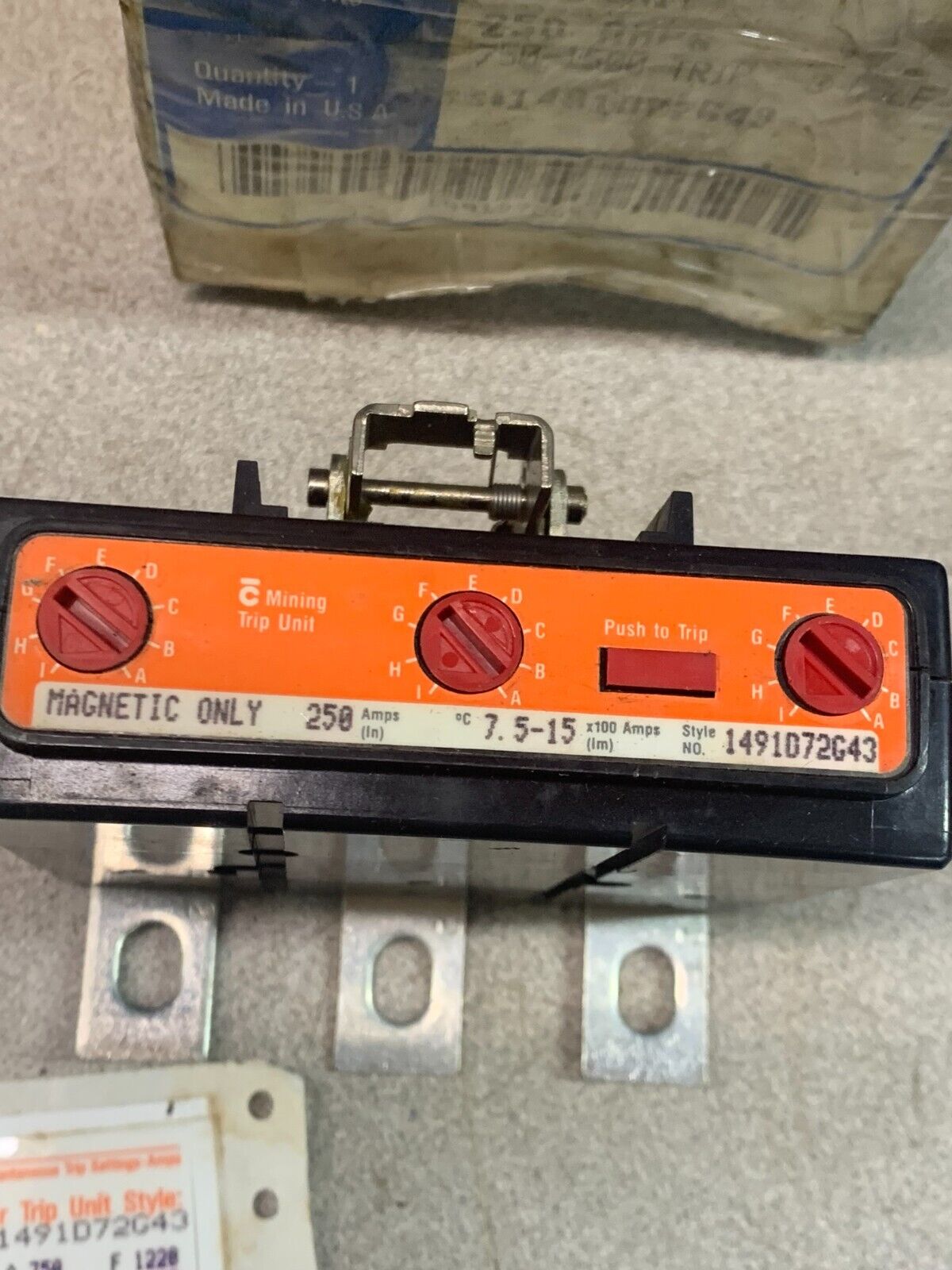 NEW WESTINGHOUSE 250AMP MINING BREAKER TRIP UNIT JM3250TG5M STYLE# 1491D72G43