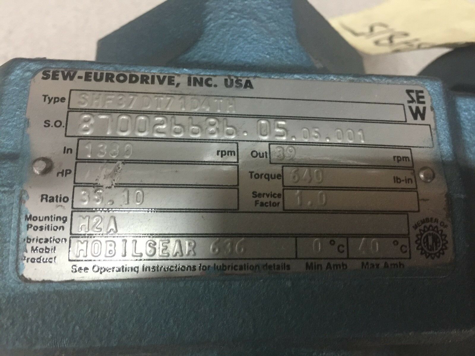 NEW NO BOX SEW EURODRIVE GEAR MOTOR SHF37DT71D4TH