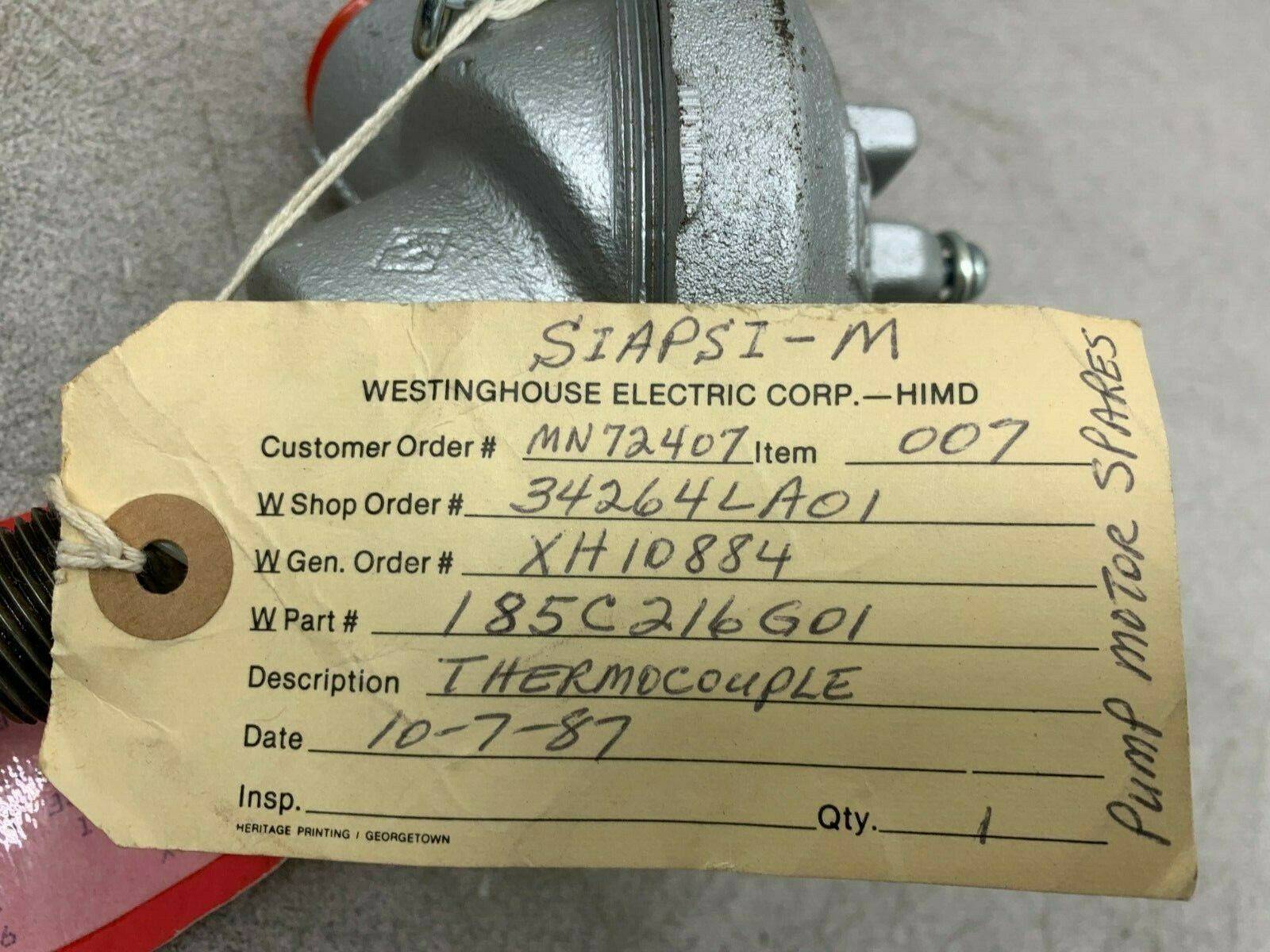 NEW NO BOX WESTINGHOUSE THERMOCOUPLE 185C216G01