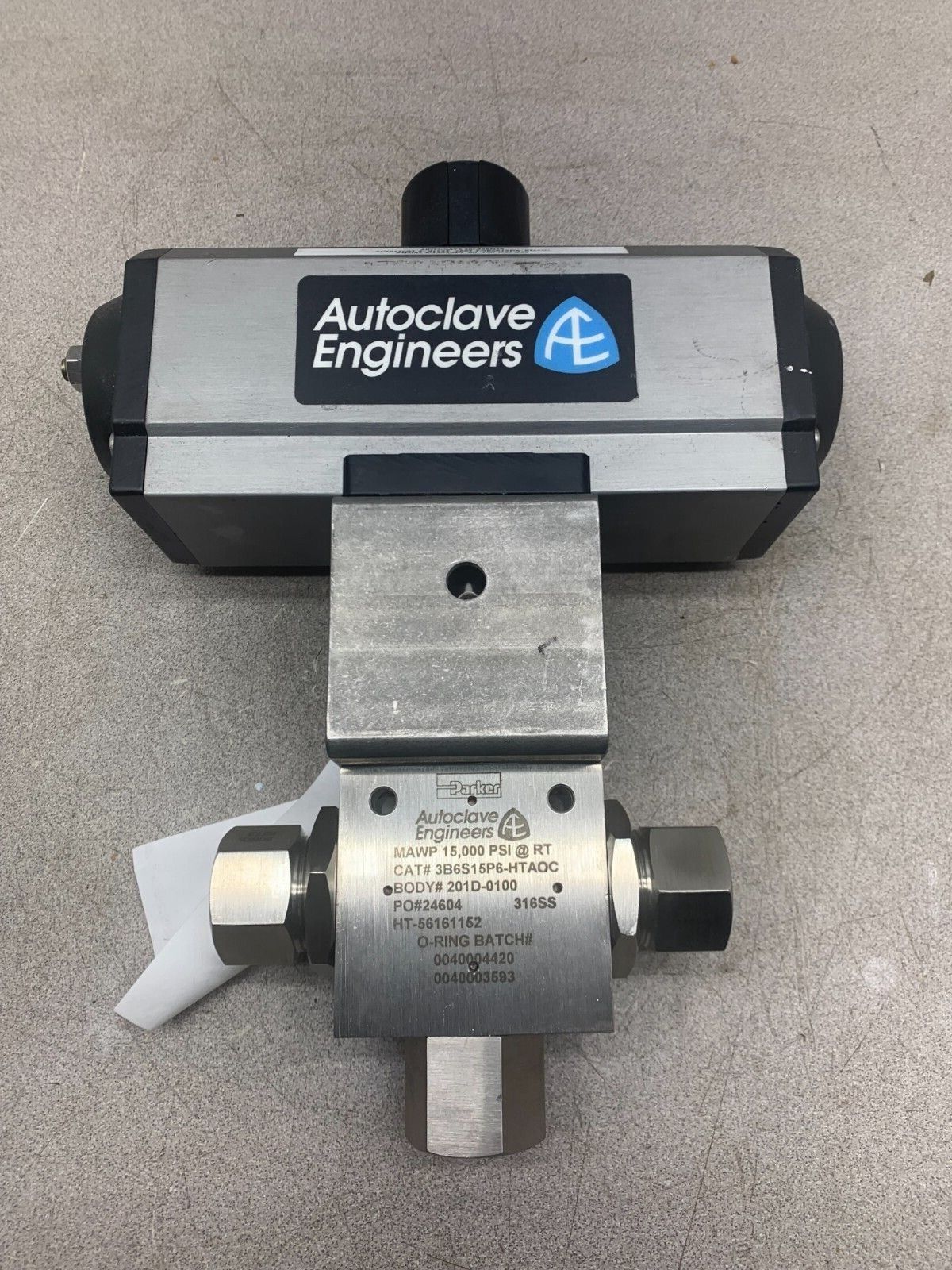 AUTOCLAVE ENGINEERS 3B6S15P6-HTAOC SS BALL VALVE 201D-0100 WITH 91527 ACTUATOR