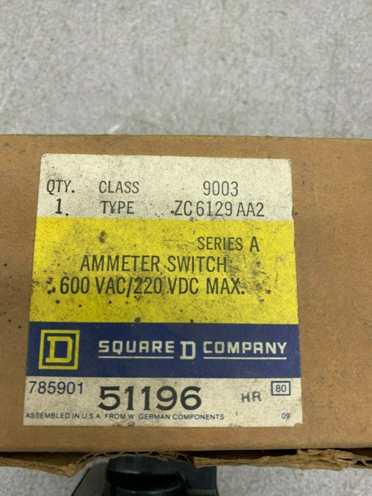 NEW IN BOX SQUARE D AMMETER SWITCH 9003 ZC 6129 AA2