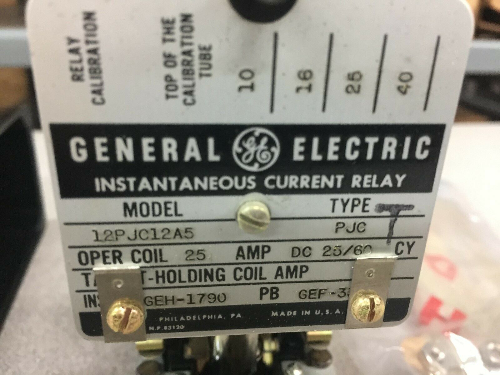 NEW NO BOX GE INSTANTANEOUS CURRENT RELAY 25AMP COIL 12PJC12A5 PJC GEH-1790