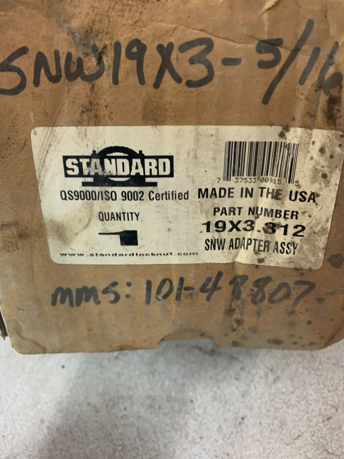 NEW IN BOX STANDARD SNW19X3.5/16 ADAPTER BEARING SNW 19X3.312
