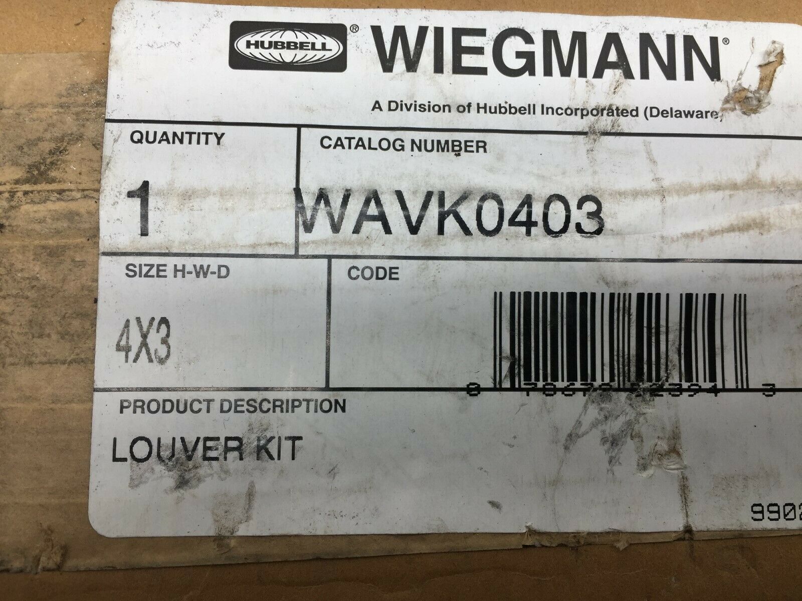 NEW IN FACTORY SEALED BOX HUBBELL 4 X 3 LOUVER KIT WAVK0403