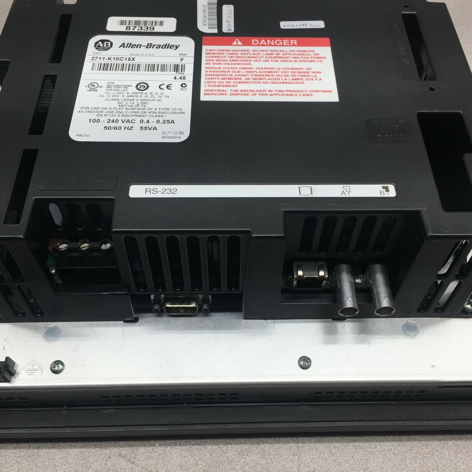 USED ALLEN BRADLEY PANELVIEW 1000 100-240 VAC 2711-K10C15X SER F