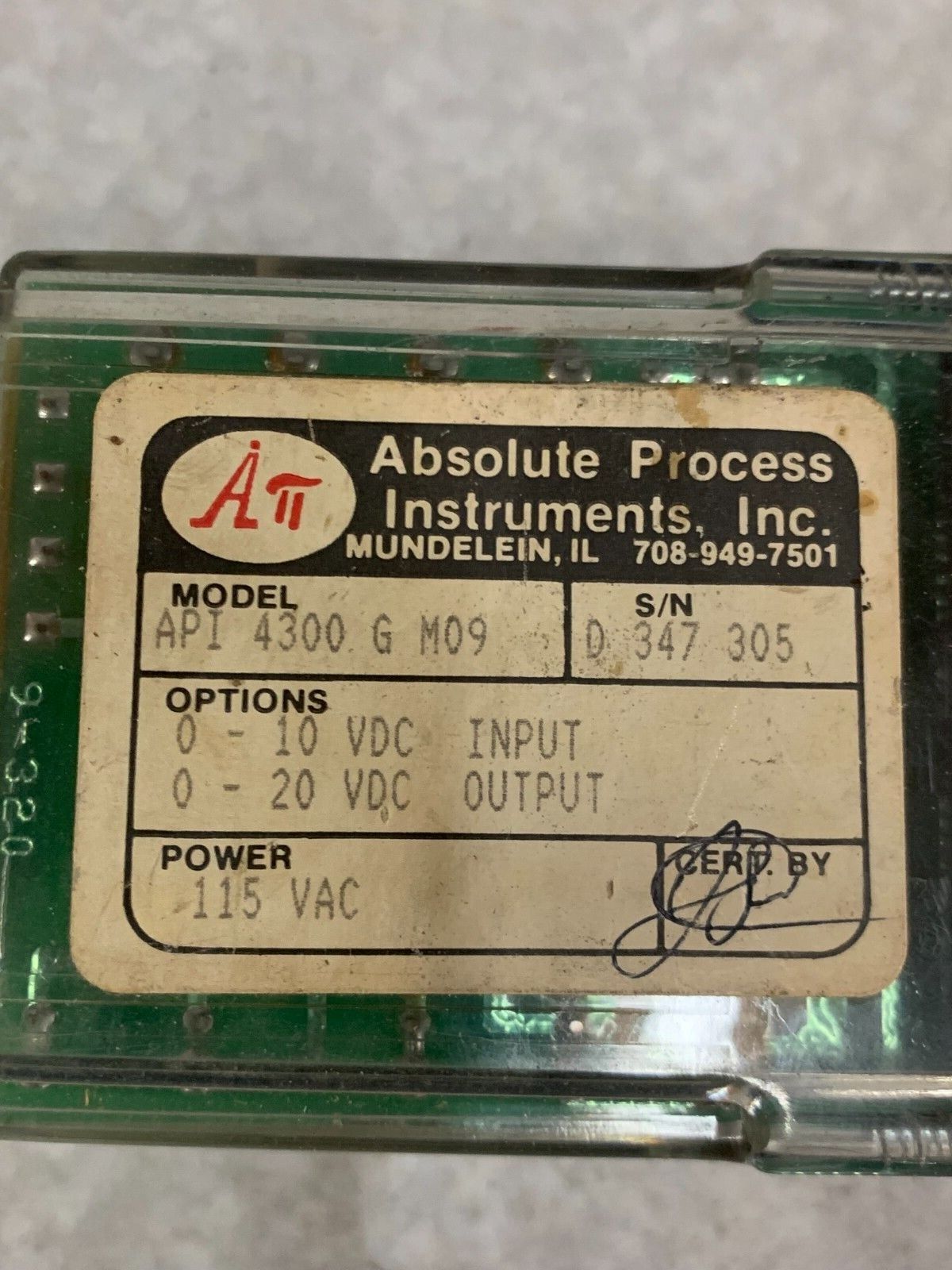 USED ABSOLUTE PROCESS INSTRUMENTS ISOLATED SIGNAL CONDITIONER API 4300 G M09