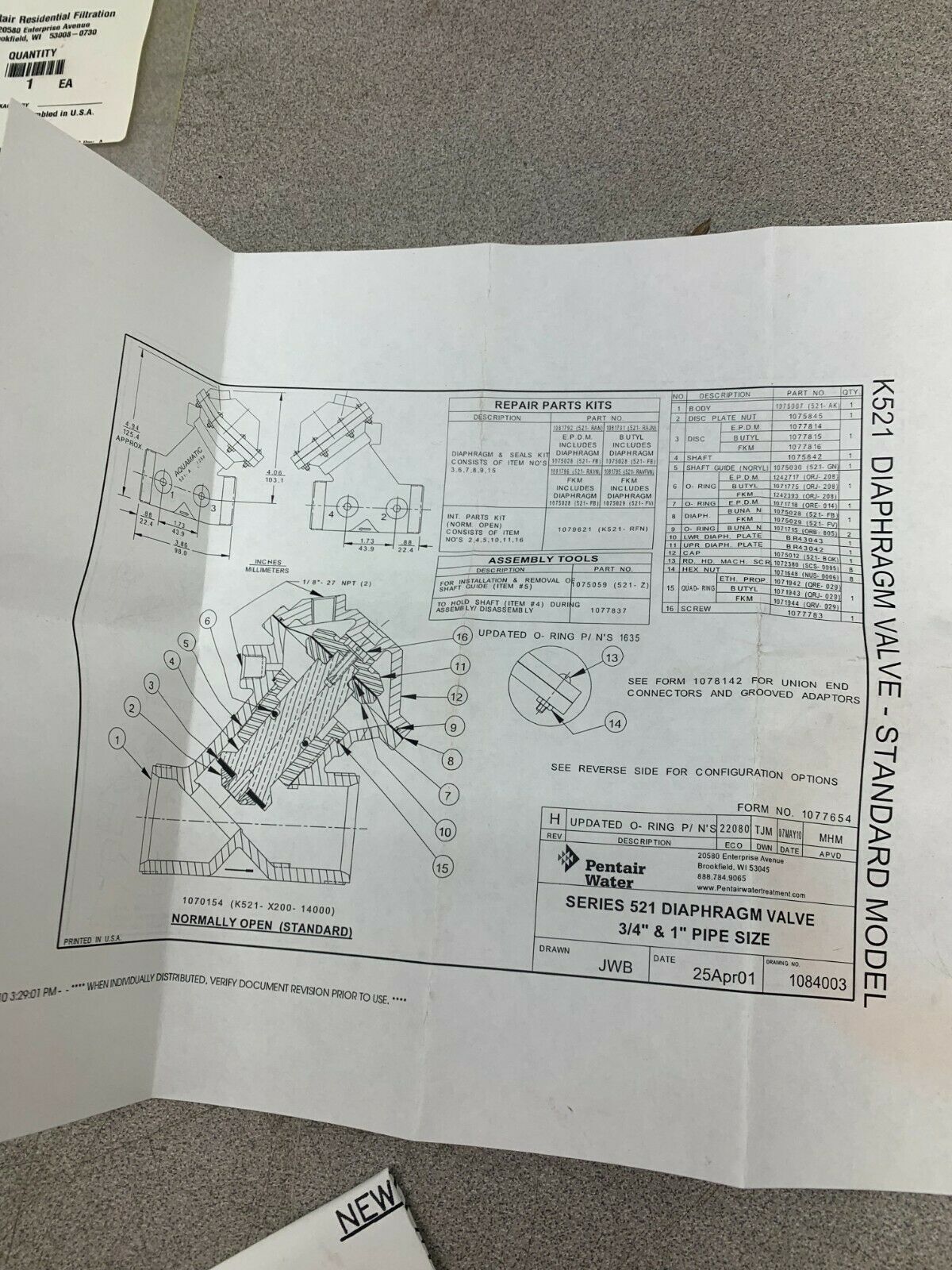 NEW IN PACKAGE PENTAIR PUMP REPAIR KIT 521-RAN