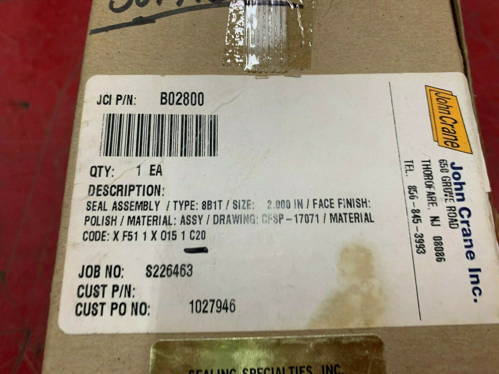 NEW IN BOX JOHN CRANE CFSP-17071 SEAL ASSEMBLY B02800 TYPER 8B1T