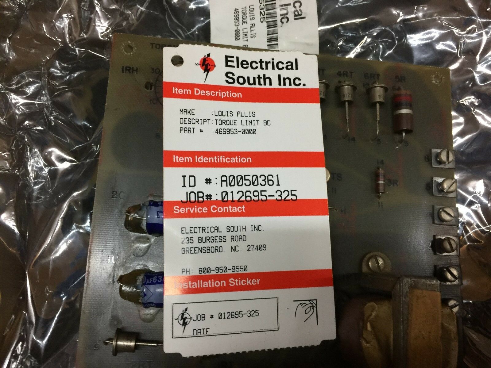 USED REMANUFACTURED LOUIS ALLIS TORQUE LIMIT BOARD 46S853-0000