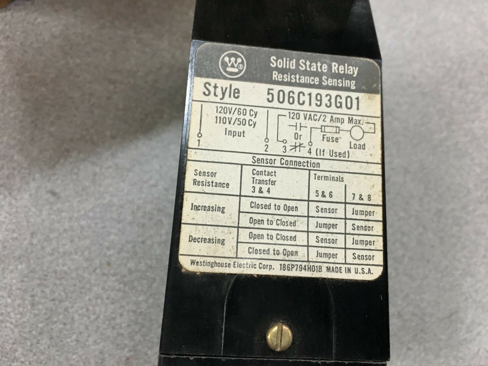 NEW IN BOX WESTINGHOUSE RESISTANCE SENSING RELAY 506C193G01