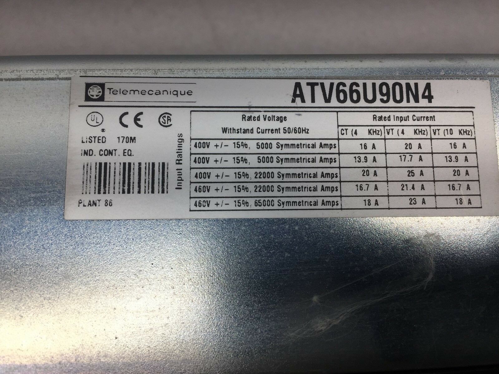 USED TELEMECANIQUE 7.5HP 3PH AC DRIVE ATV66U90N4