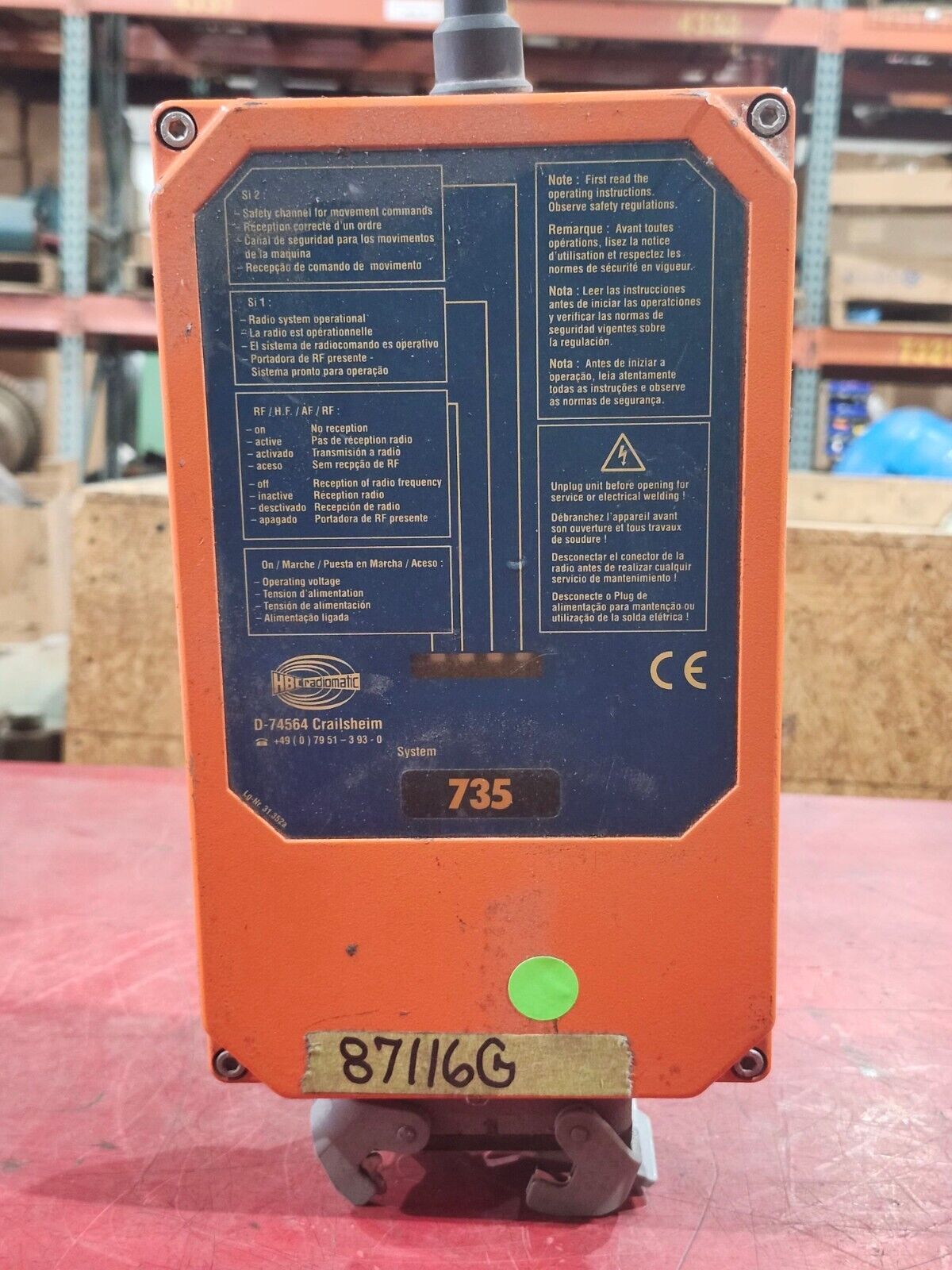 USED HBC RADIOMATIC CRANE REMOTE CONTROL FREQUENCY RECIEVER 735 0880072