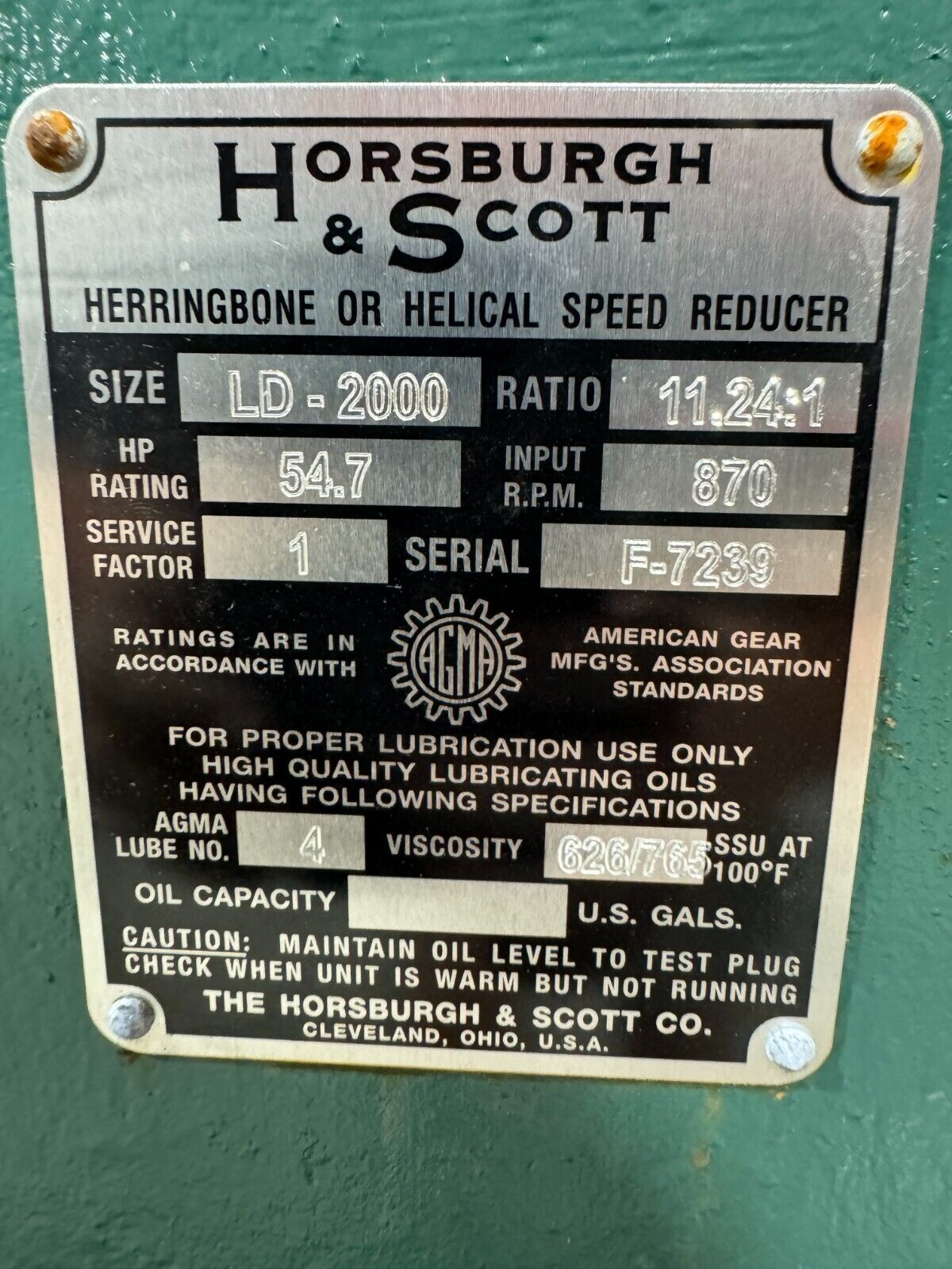 NEW HORSBURGH & SCOTT HELICAL SPEED REDUCER 11.24 RATIO GEAR DRIVE LD-2000