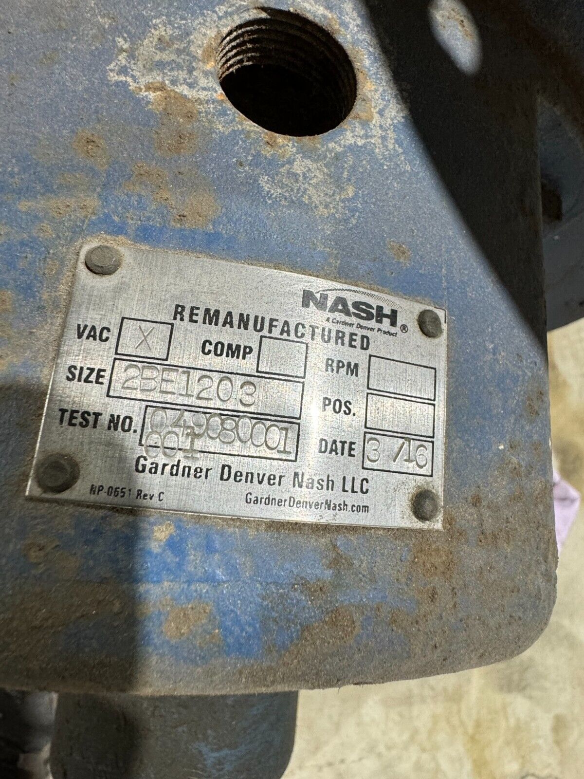 USED GARDNER DENVER NASH VACUUM PUMP 2BE1203