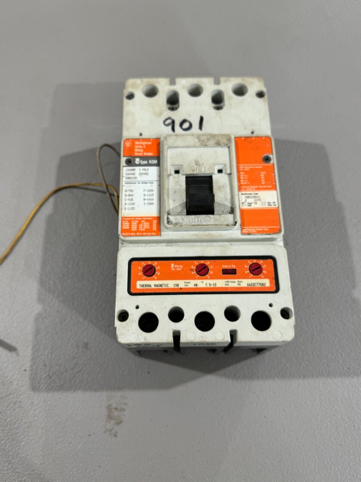 USED WESTINGHOUSE 3 POLE 150AMP MINING CIRCUIT BREAKER KDM3150