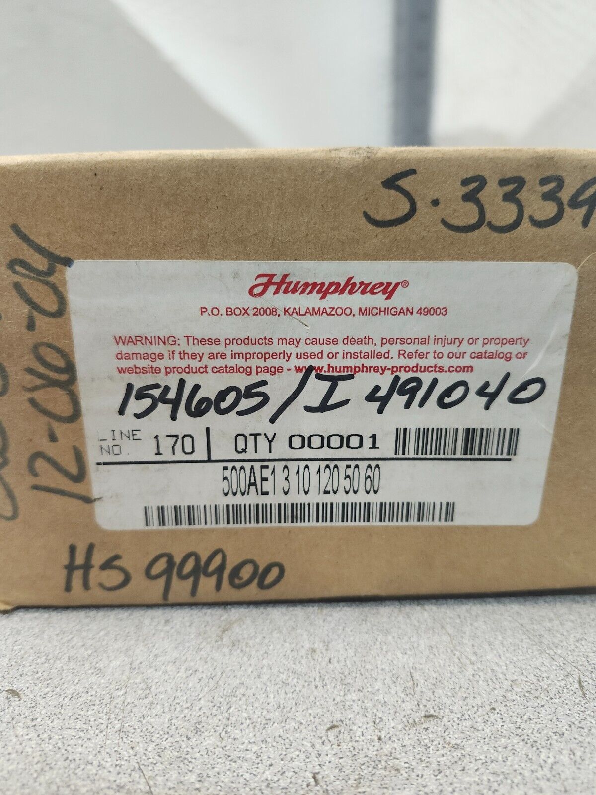 NEW IN BOX HUMPHREY Diaphragm Poppet Solenoid Valve 500AE13101205060