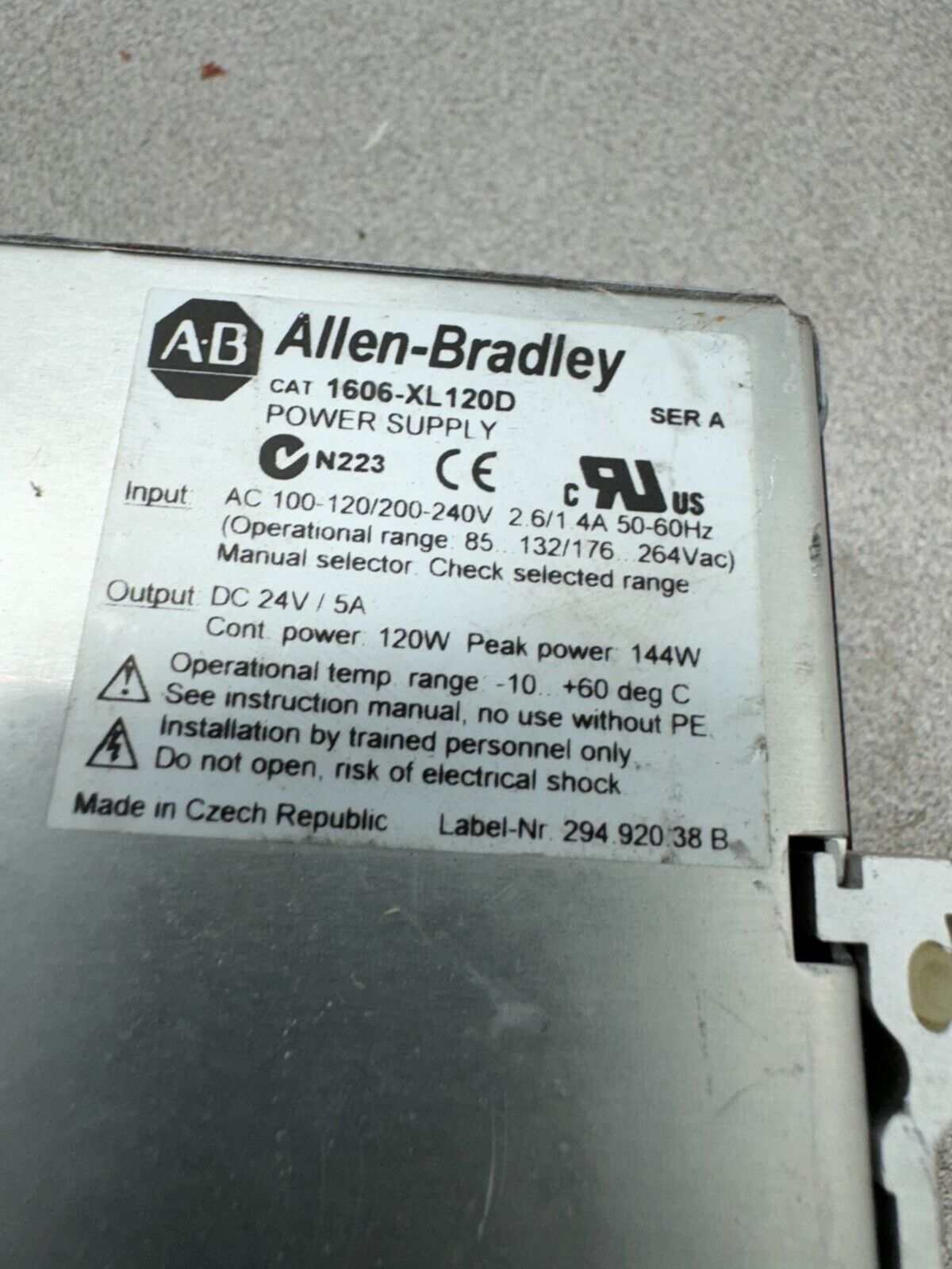 USED ALLEN-BRADLEY POWER SUPPLY 1606-XL120D SERIES A