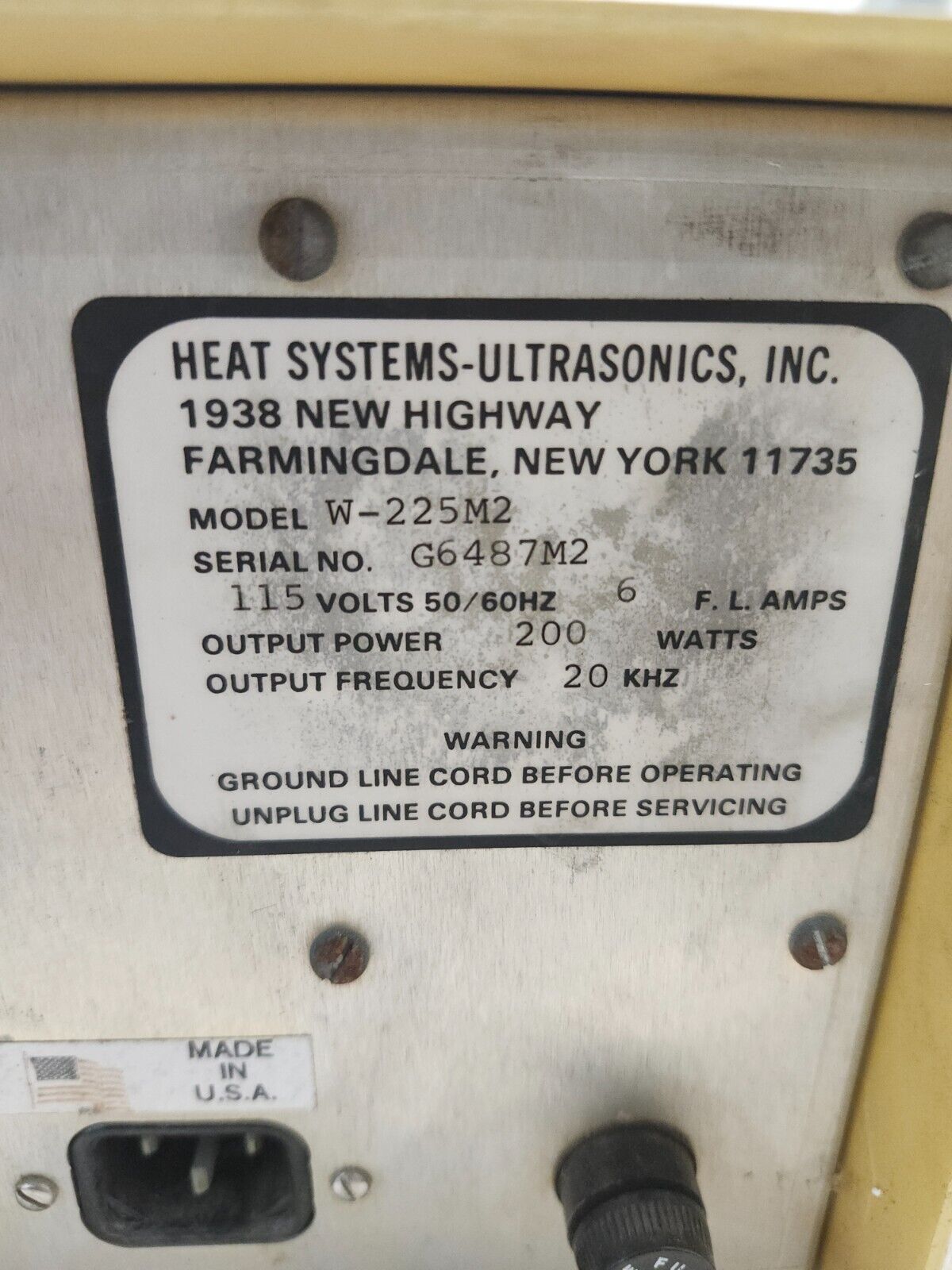 USED Sonicator Ultrasonic Processor Heat Systems W-225