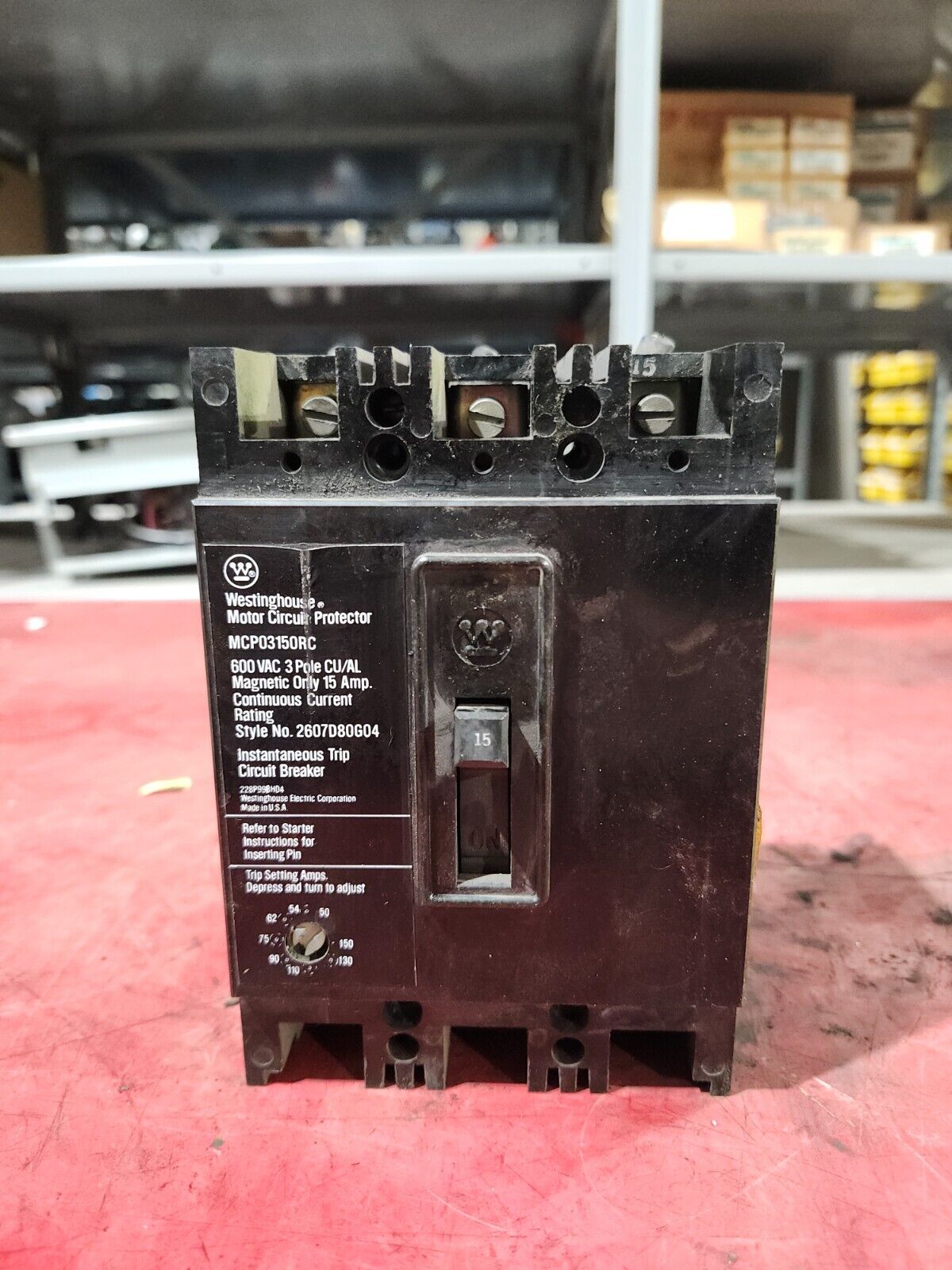 USED WESTINGHOUSE CIRCUIT BREAKER 15AMPS 600 VAC 3-POLE, MCP03150RC