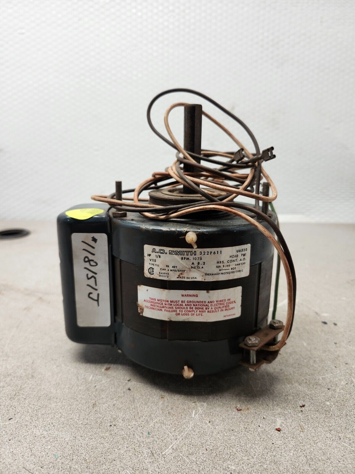 USED A.O. SMITH Heater Motor 1/8HP 1075RPM 60HZ 322P611