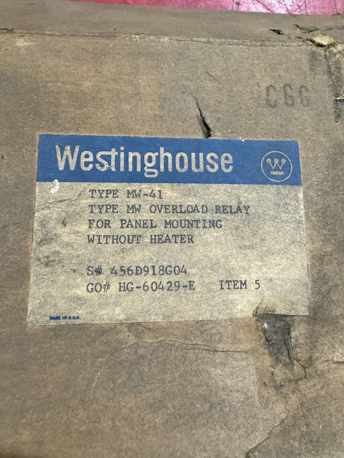 NEW IN BOX WESTINGHOUSE OVERLOAD RELAY MW-41