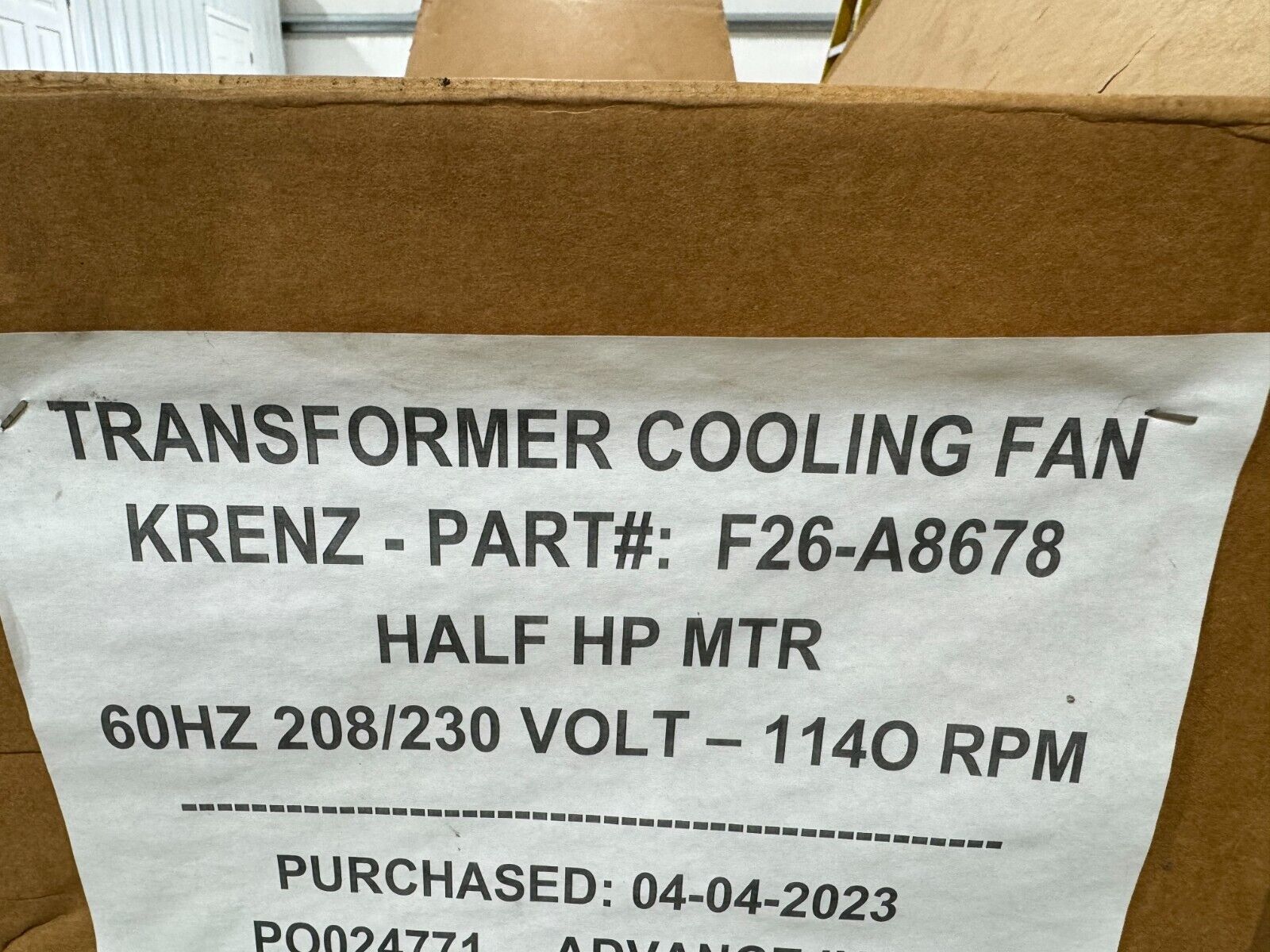 NEW KRENZ TRANSFORMER COOLING FAN F26-A8678 WITH 1/6HP 208-230V. MOTOR