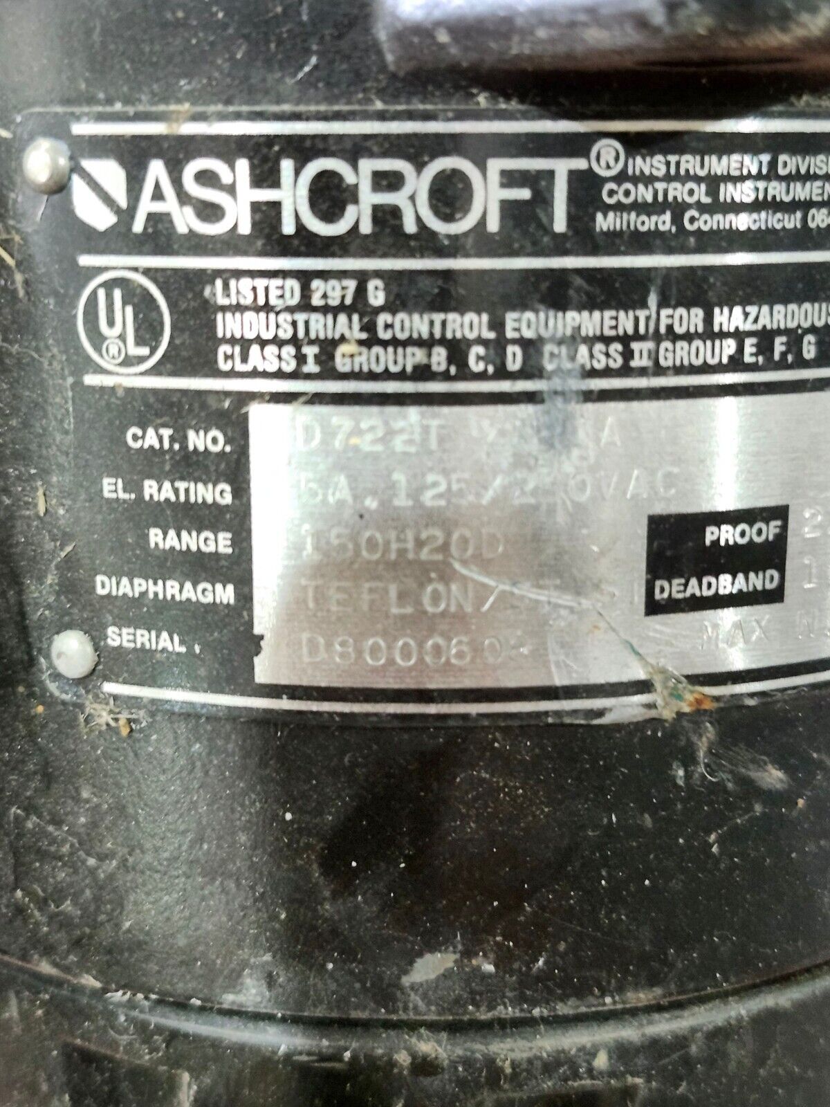 USED ASHCROFT DIFFERENTIAL PRESSURE SWITCH D722T RANGE 150H20D