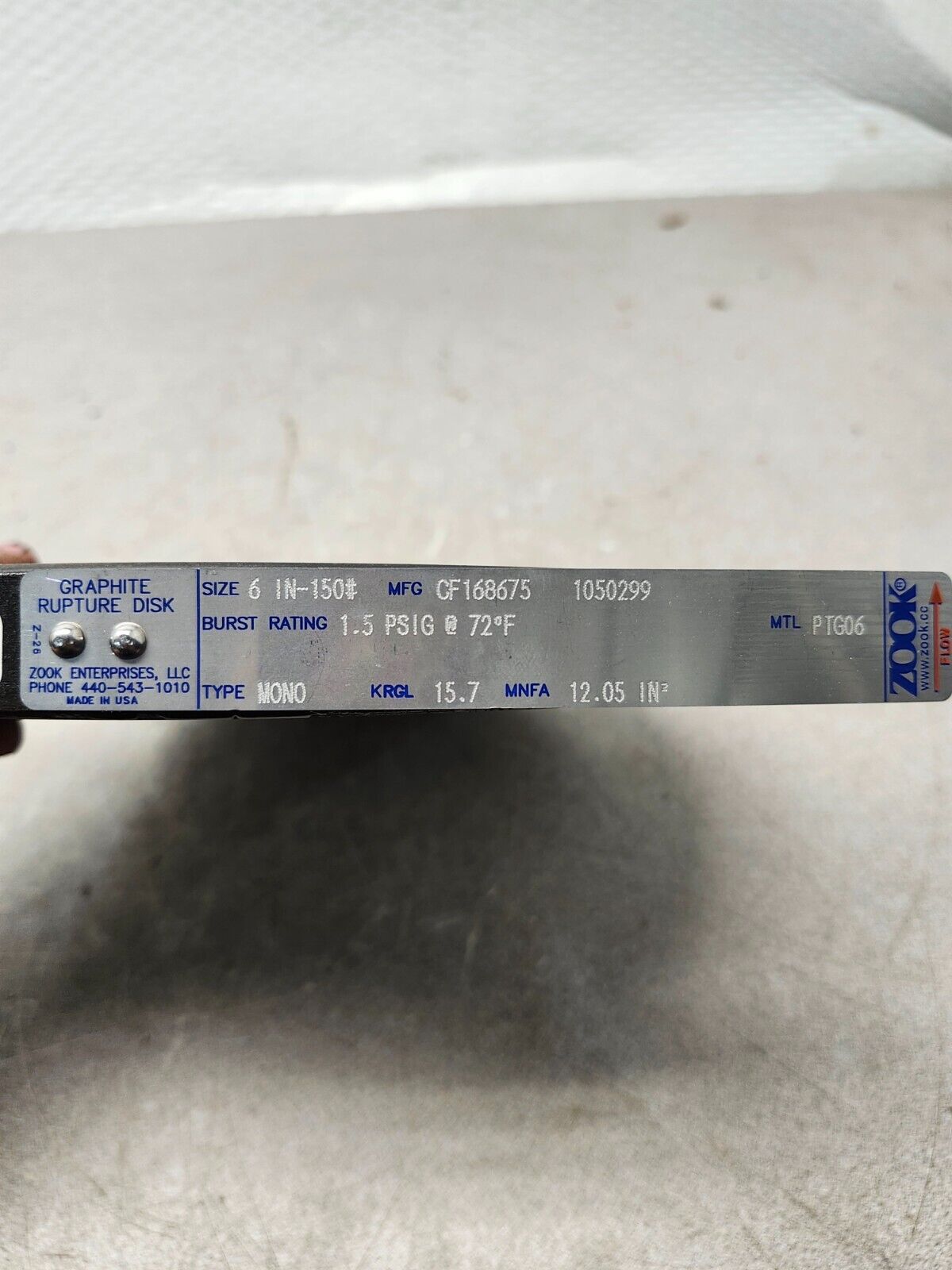 NEW NO BOX Zook Enterprises Diameter Graphite Rupture Disk 6'' 1.5PSIG TYPE M0N0