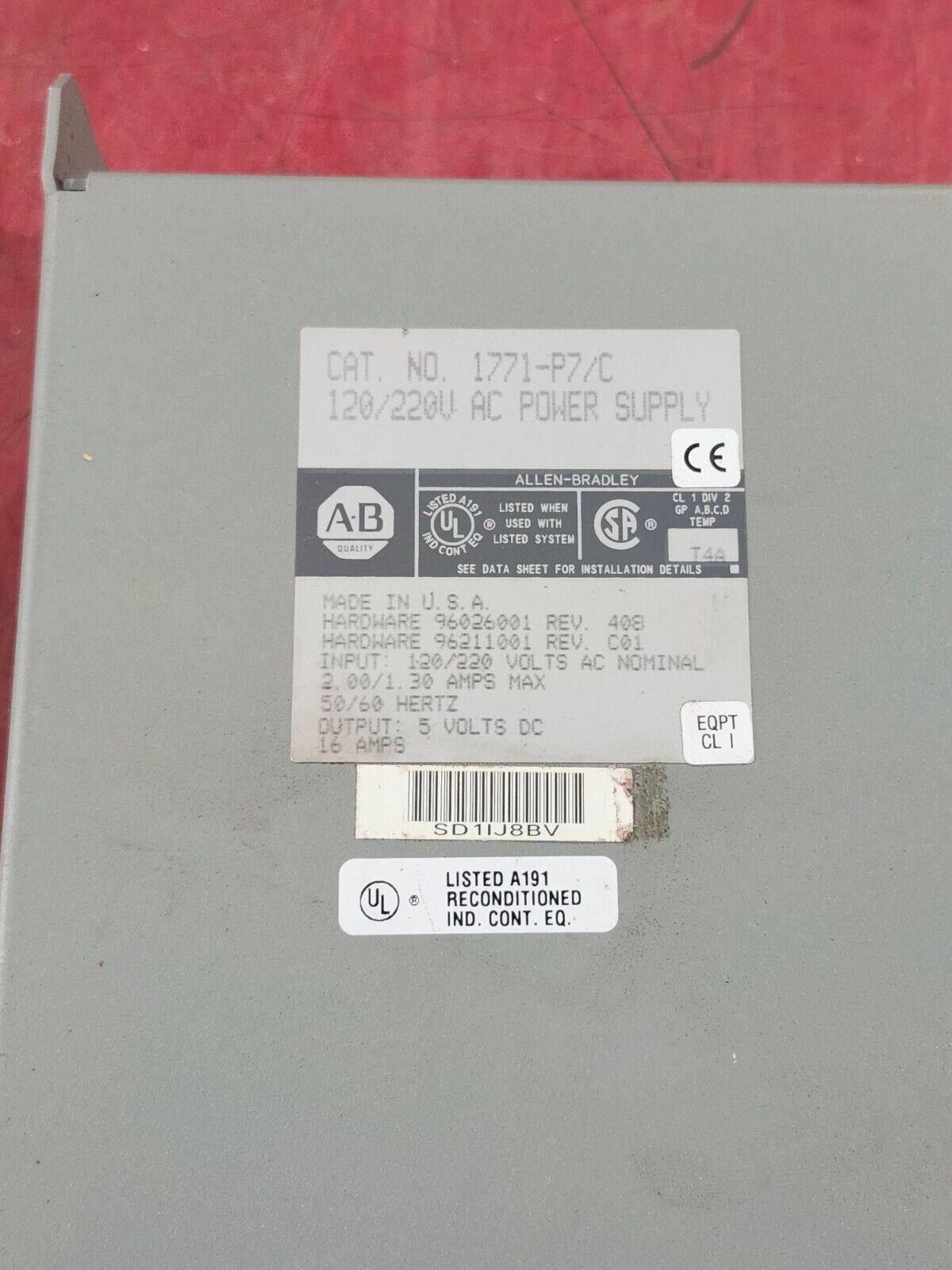 USED ALLEN-BRADLEY PLC-5 POWER SUPPLY 1771-P7 SERIES C