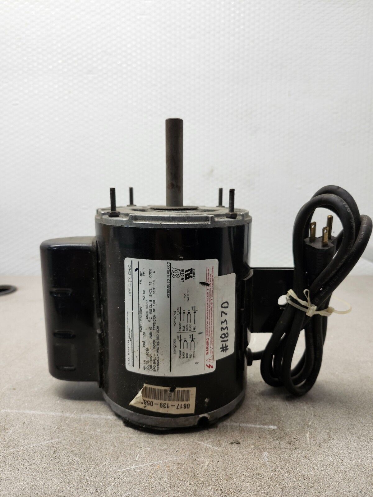 NEW NO BOX AO SMITH FAN MOTOR 1/4 Hp 115/230v 1100 Rpm  HF3G250N