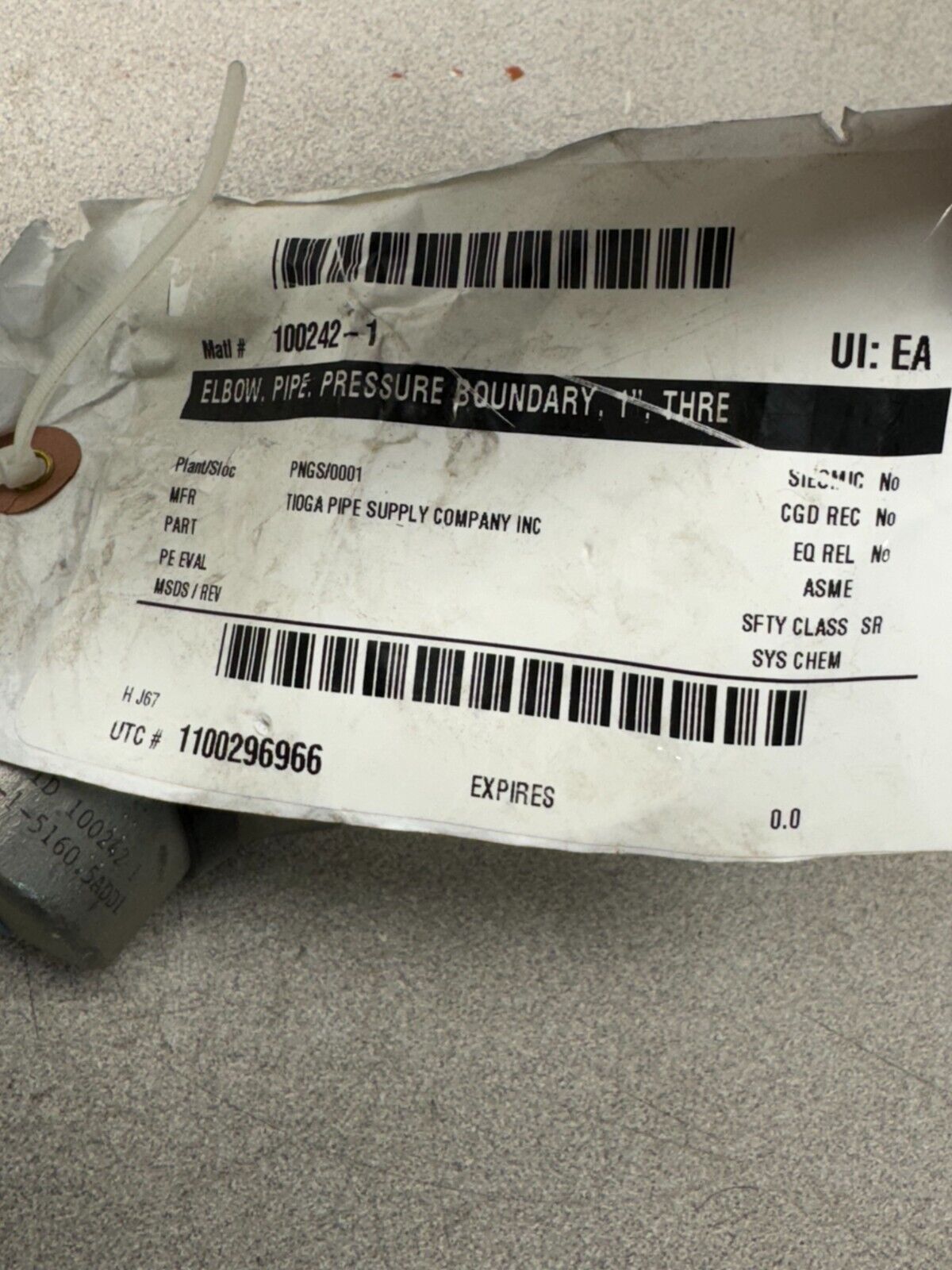 NEW NO BOX TIOGA ELBOW PIPE 100242 NFA-1-51605 F304/304L A111551