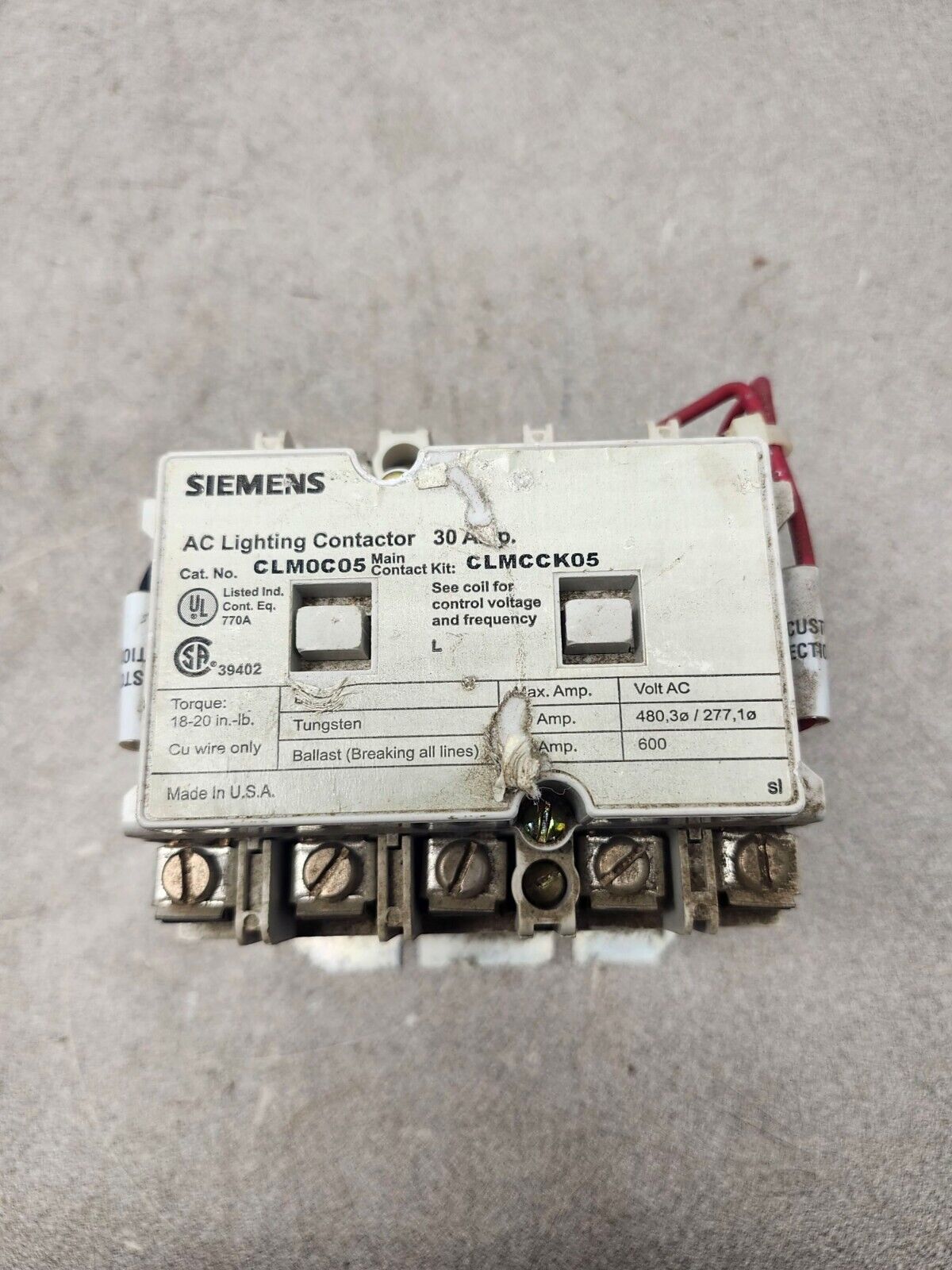 USED Siemens Ac Lighting Contactor 30Amp CLMOCO5