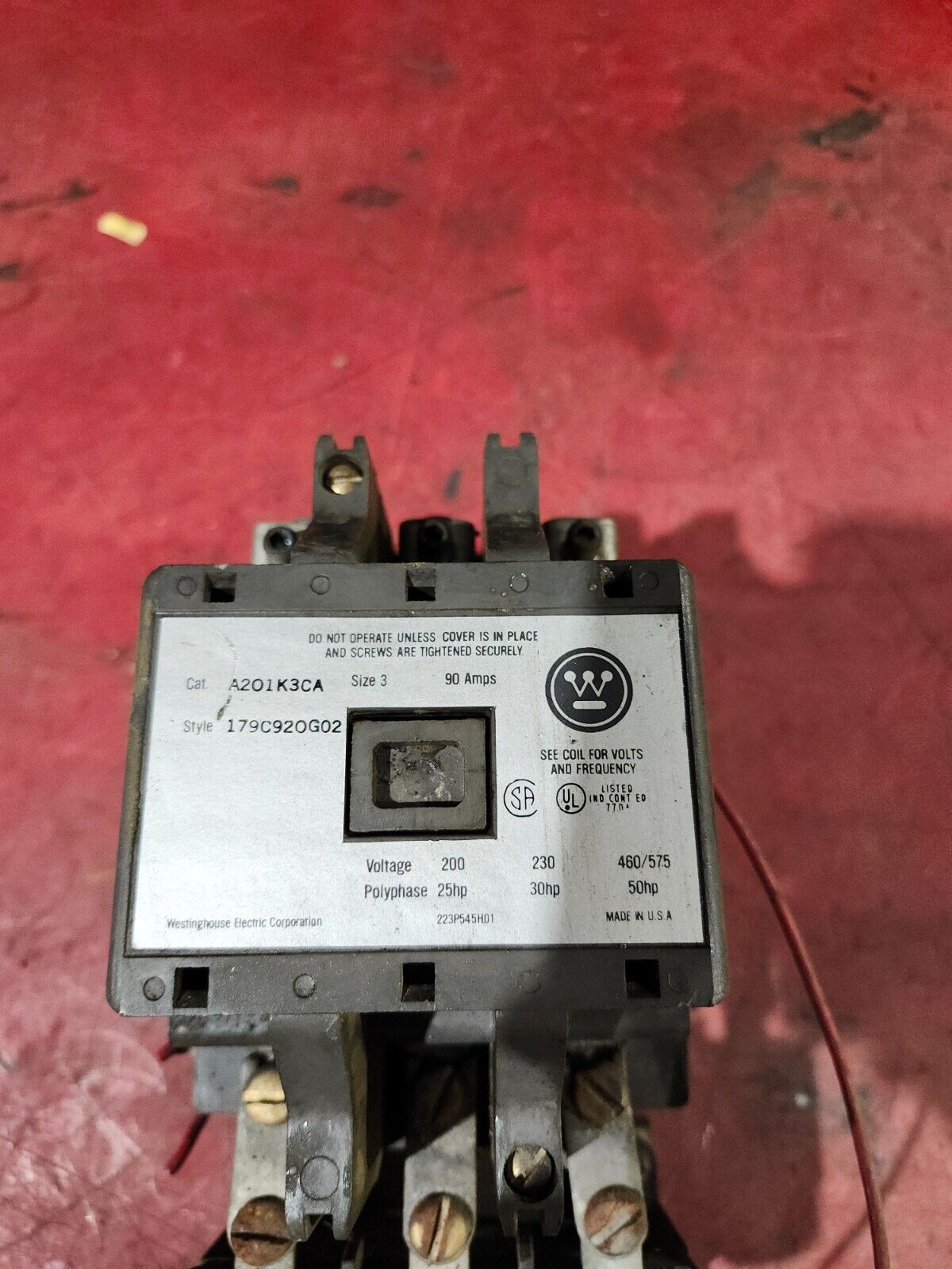 USED Westinghouse CONTACTOR, SIZE 3,90 Amps 110/120V Coil A201K3CA