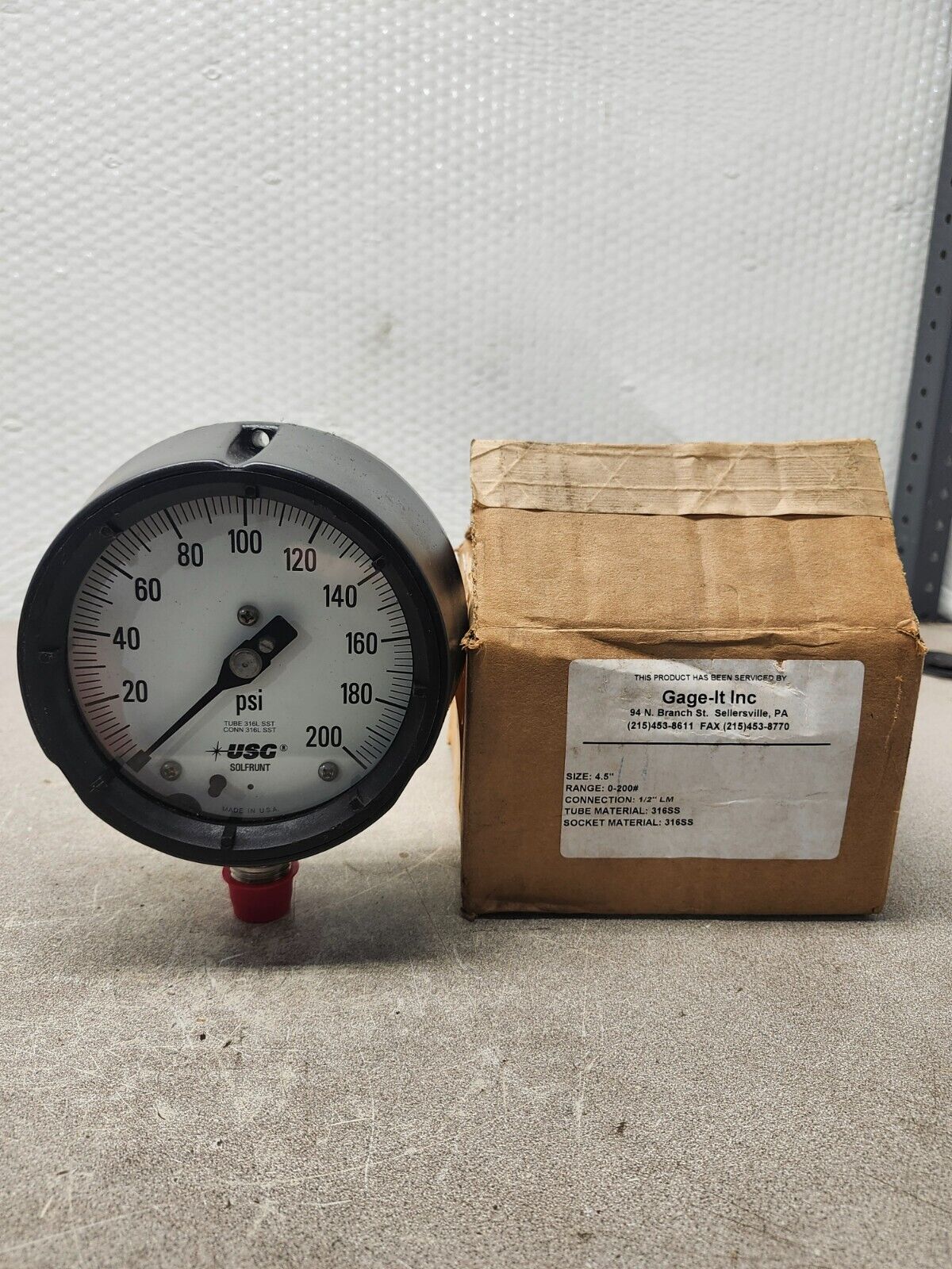 NEW GAGE-IT 4-1/2" 0-200# PRESSURE GAUGE 1/2" CONN. 316SS