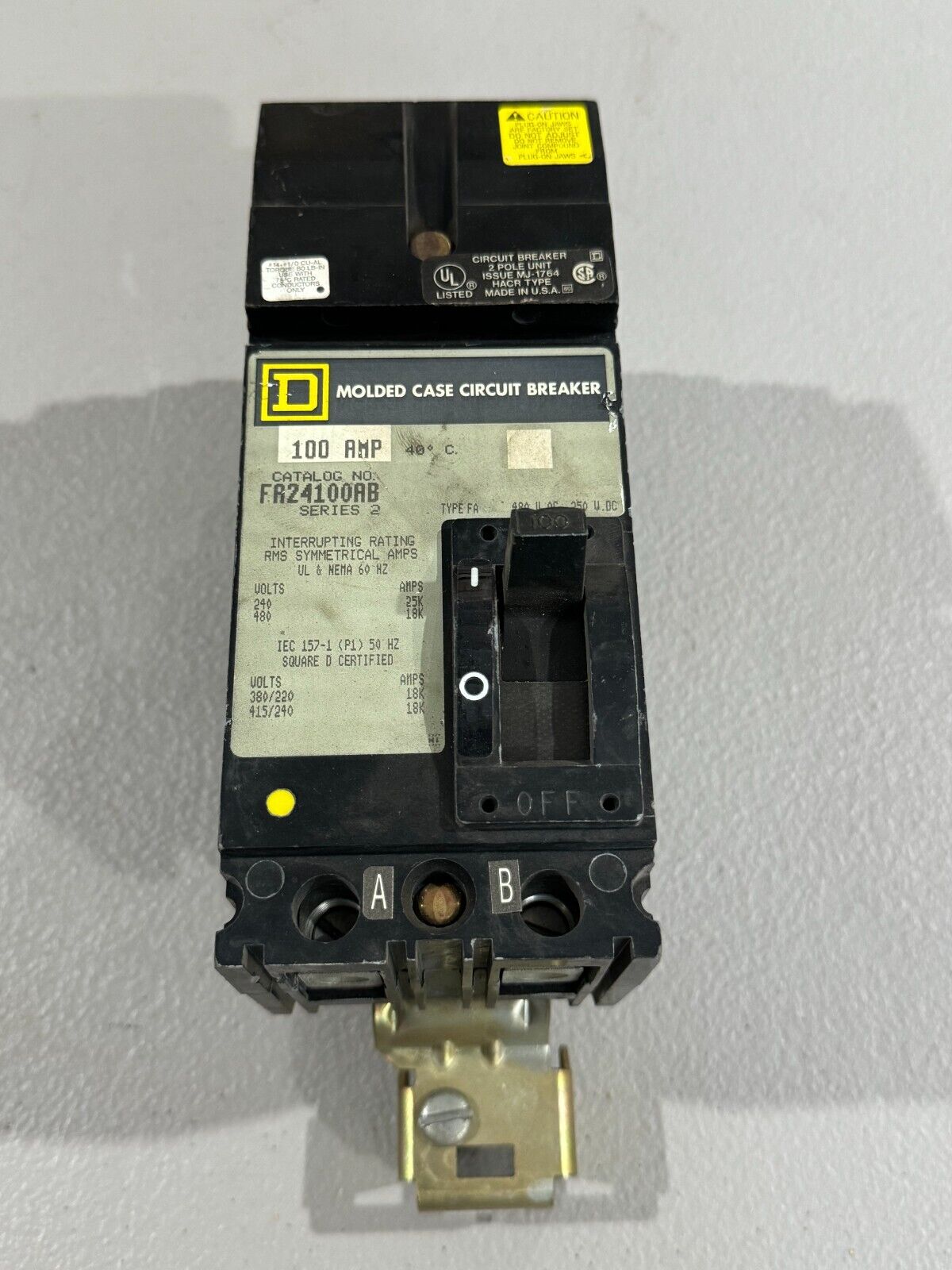 USED SQUARE D 2 POLE 100AMP CIRCUIT BREAKER FA24100AB