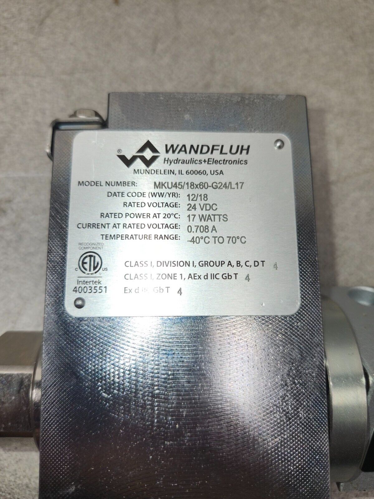 NEW WANDFLUH SOLENOID VALVE MKU45/18X60-G24/L17