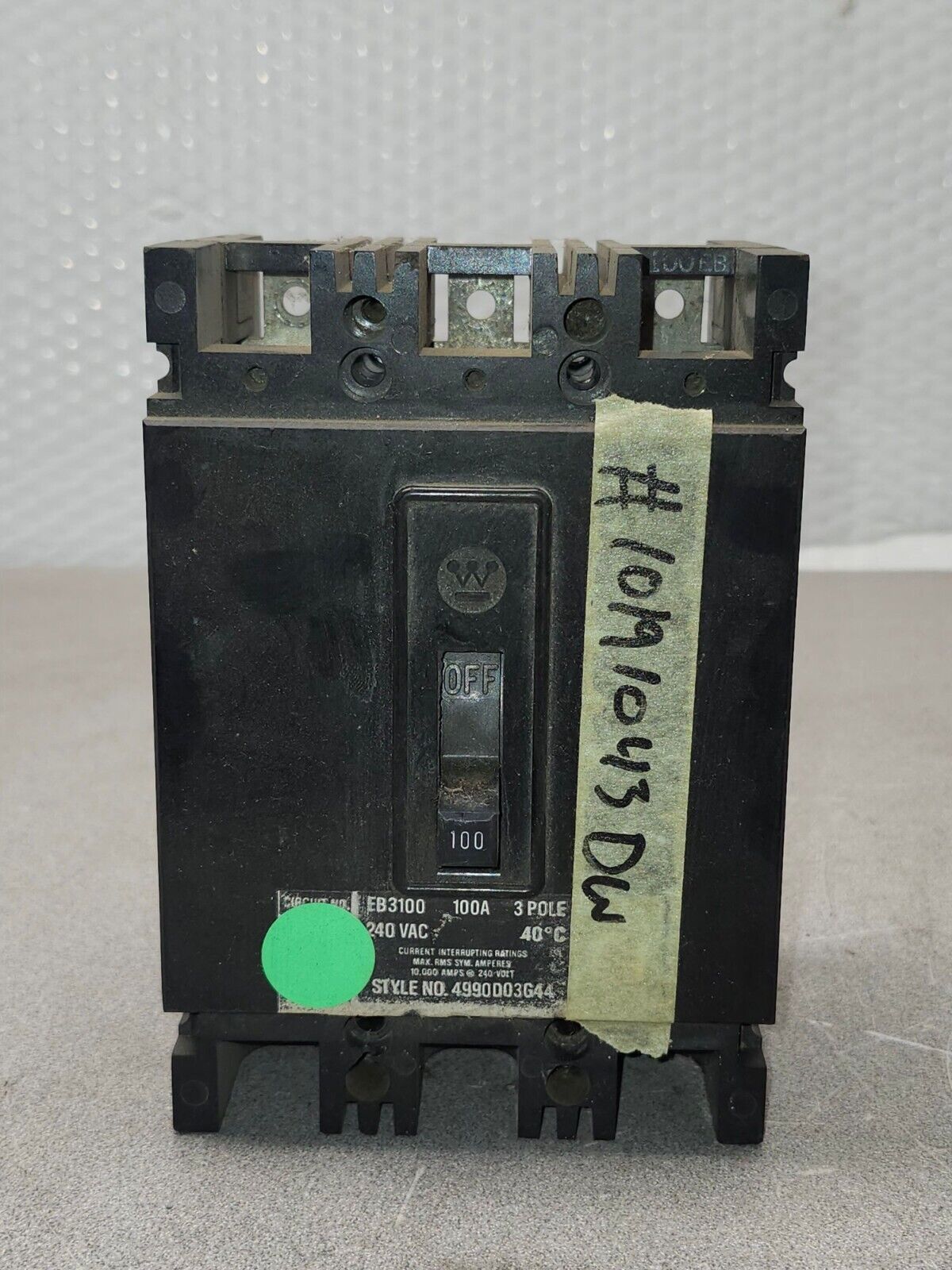 USED Westinghouse EB3100 100A 3 Pole Circuit Breaker 4990D03G44